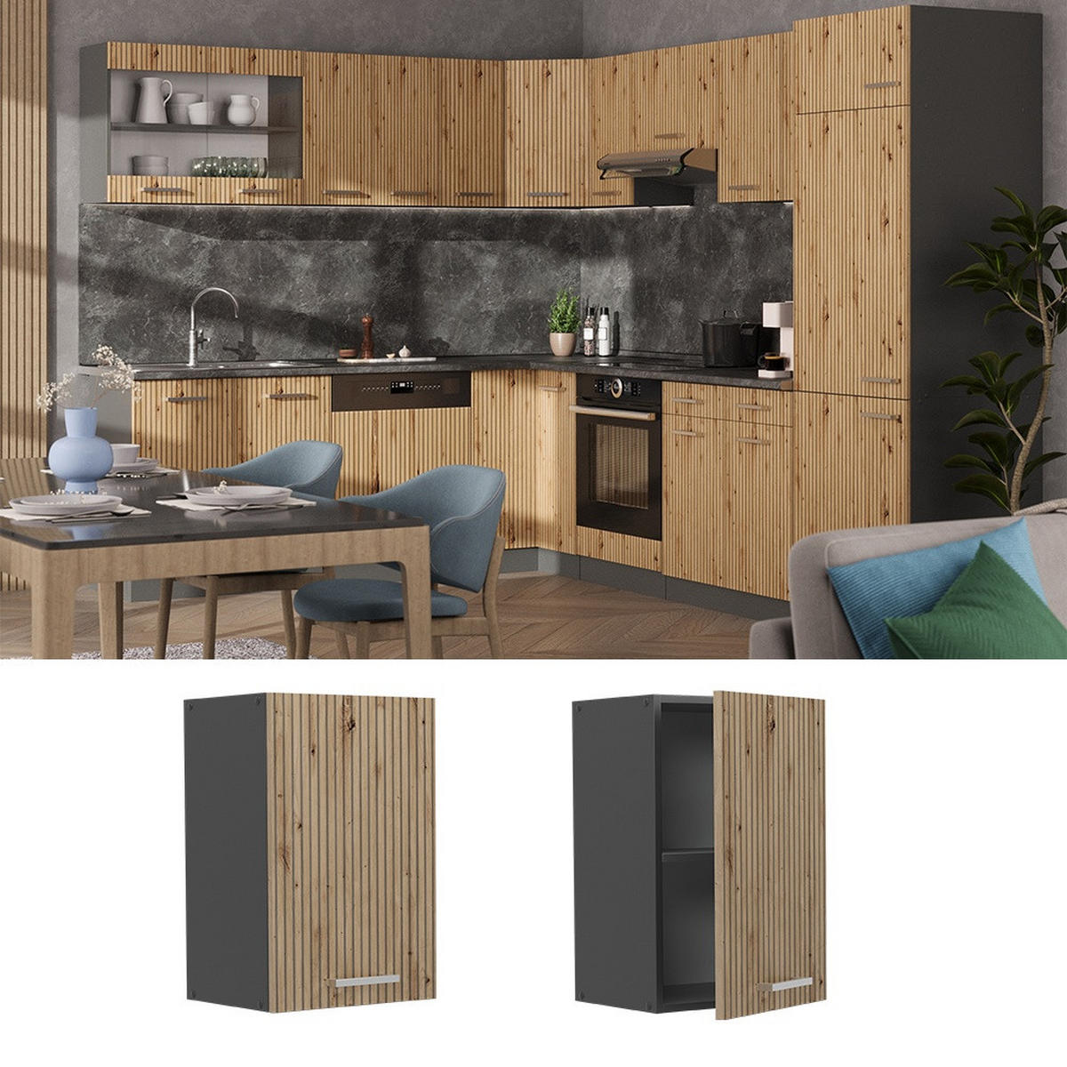 DULAP DE PERETE R-Line Stejar artizanal 40 cm - stejar Artisan/antracit, compozit lemnos (40/60/31cm) - Vicco