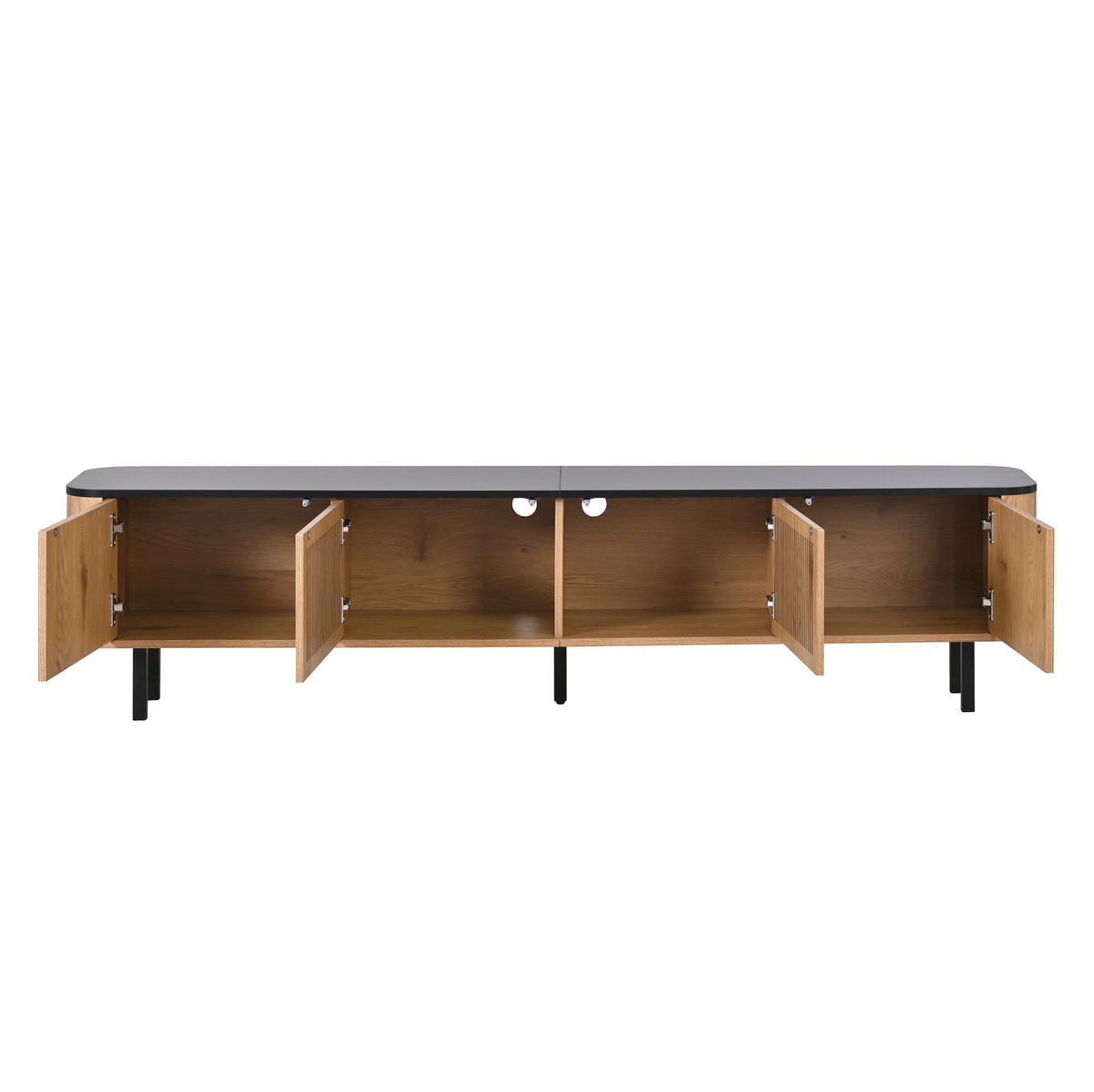 TV stolík 190/35/45 cm dubový z MDF a drevotriesky s mriežkovými dvierkami a úložným priestorom - hnedá, kompozitné drevo (190/45/35cm) - OKWISH