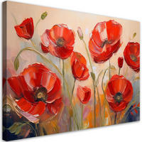 WANDBILD bemalte mohnblumen mit roten blumen - Rot, Textil (60/40cm) - Feeby