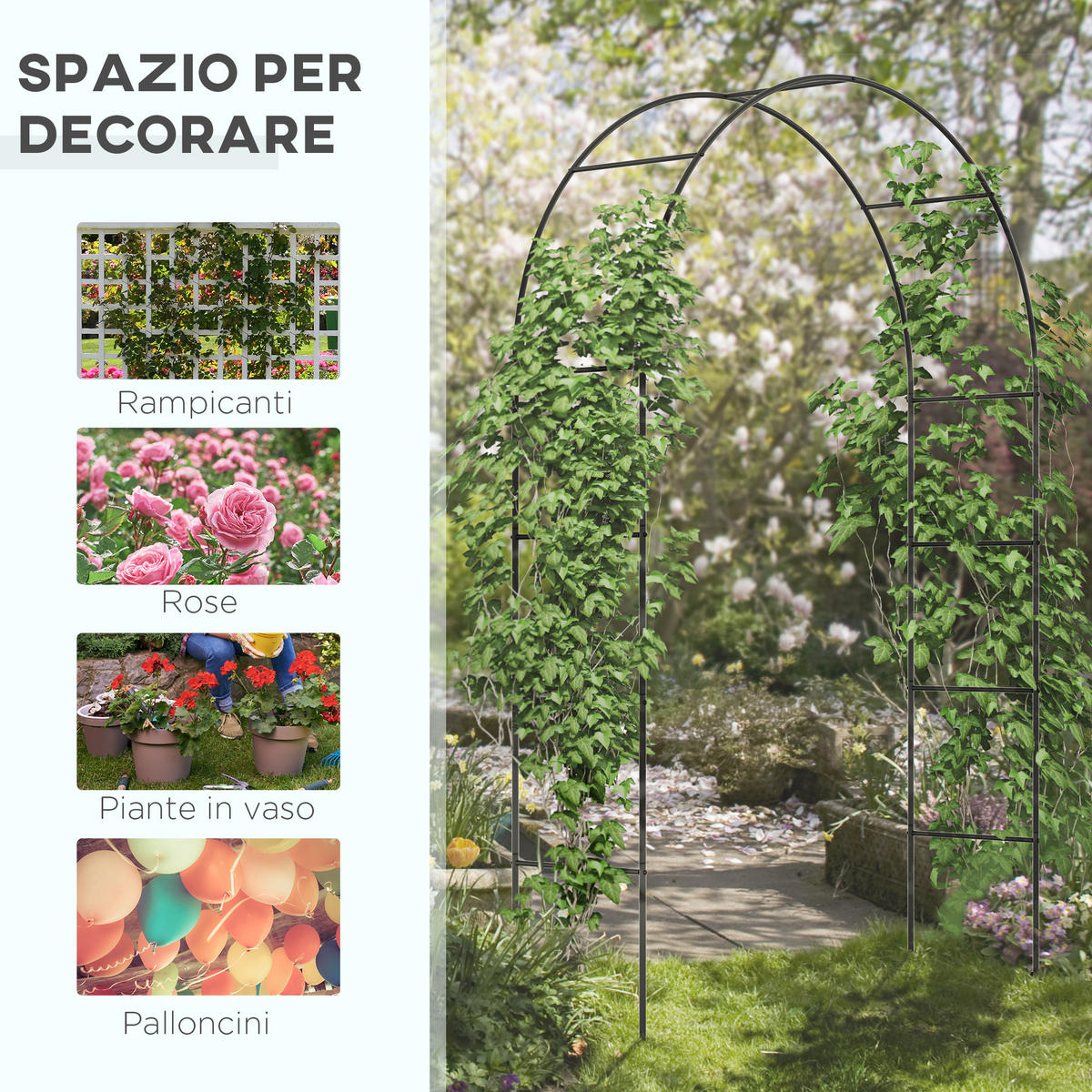 GARTENBOGEN,METALL Kletterpflanzen 140x40x240cm,schwarz - Schwarz, Metall (19.5/10.5/63.5cm) - Vallsero