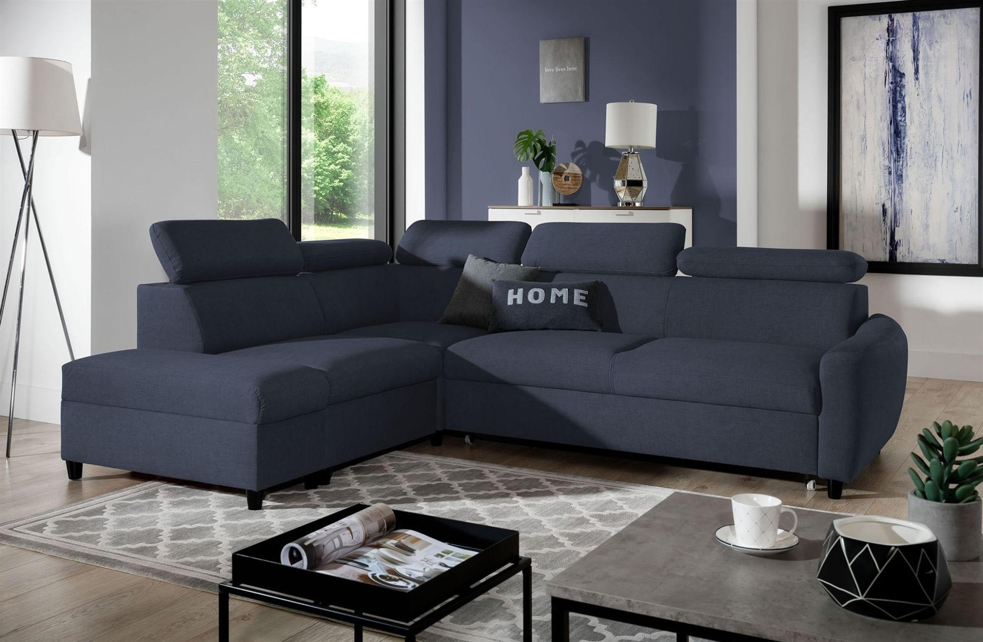 ECKSOFA Schlafsofa Anton In Esito - Dunkelblau, Holzwerkstoff/Textil (265/205cm) - Fun Möbel