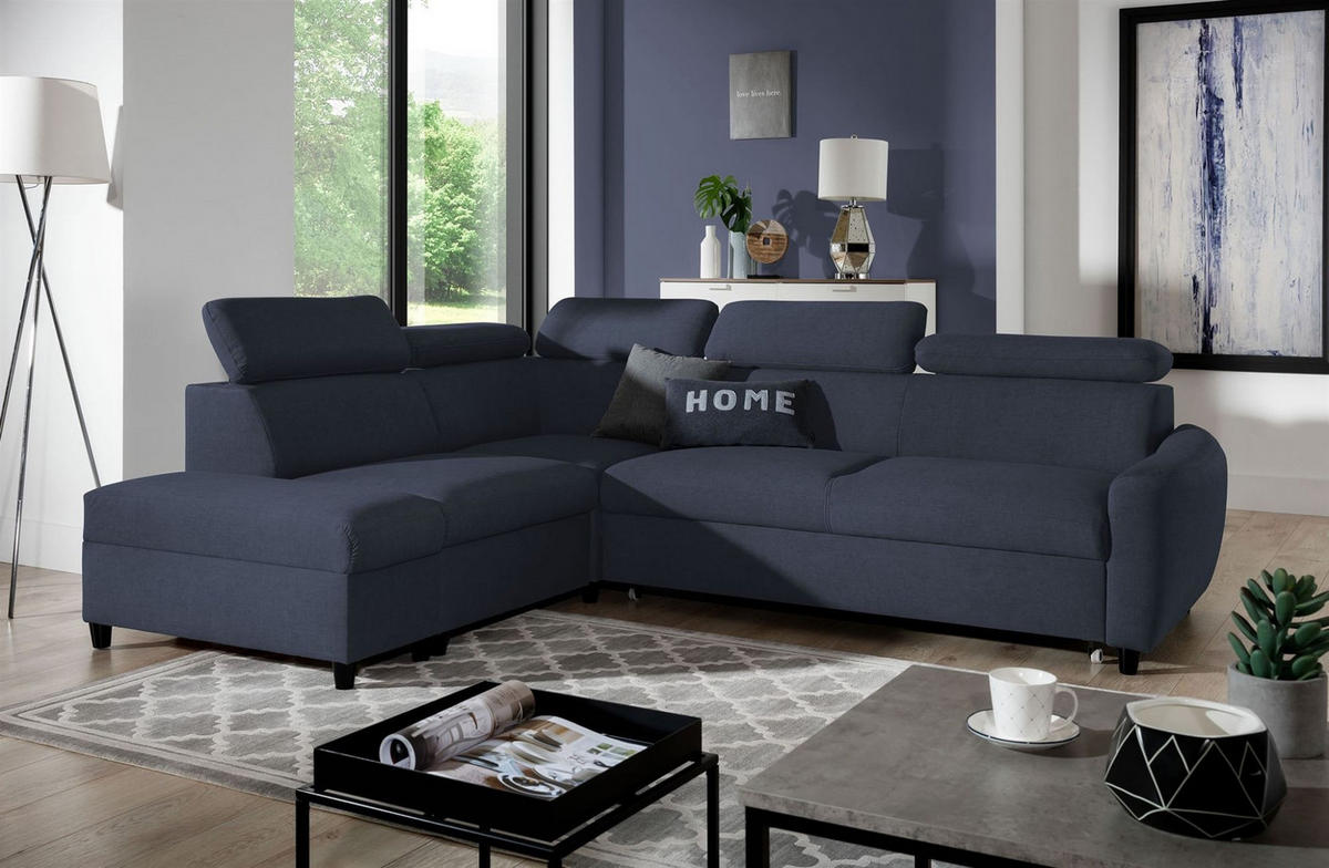 ECKSOFA Schlafsofa Anton In Esito - Dunkelblau, Holzwerkstoff/Textil (265/205cm) - Fun Möbel