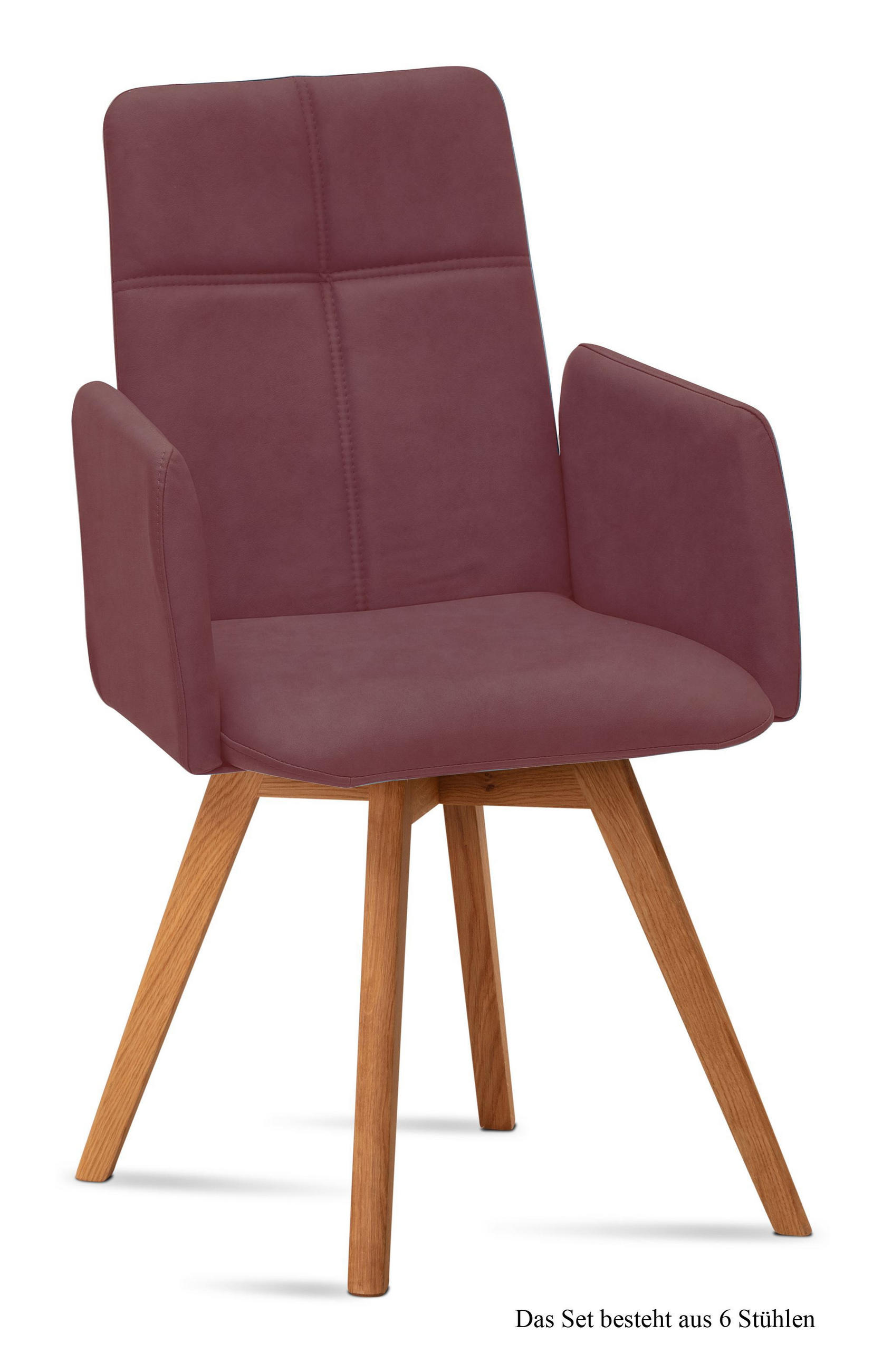 ARMLEHNSTUHL (6er-Set) Dinah 52x92x60 Eiche geölt/Marsala - Eichefarben/Brombeere, Kunststoff (60/92/52cm) - 58aufmkessel