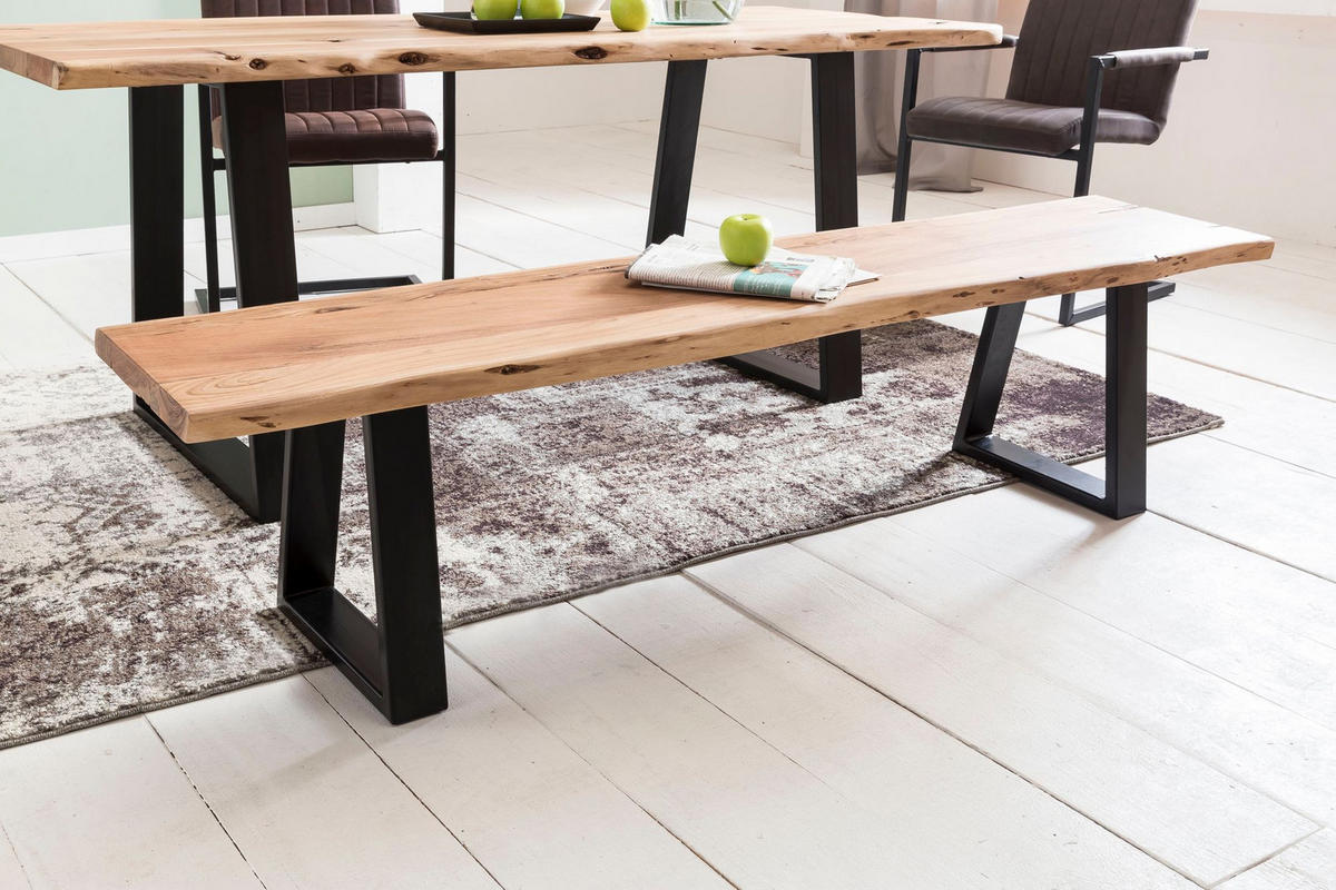 ESSZIMMERBANK Akazienholz Metall schwarze Füße, Beige 180x40x45 cm - Beige/Schwarz, Holz/Metall (180/45/40cm) - KADIMA DESIGN