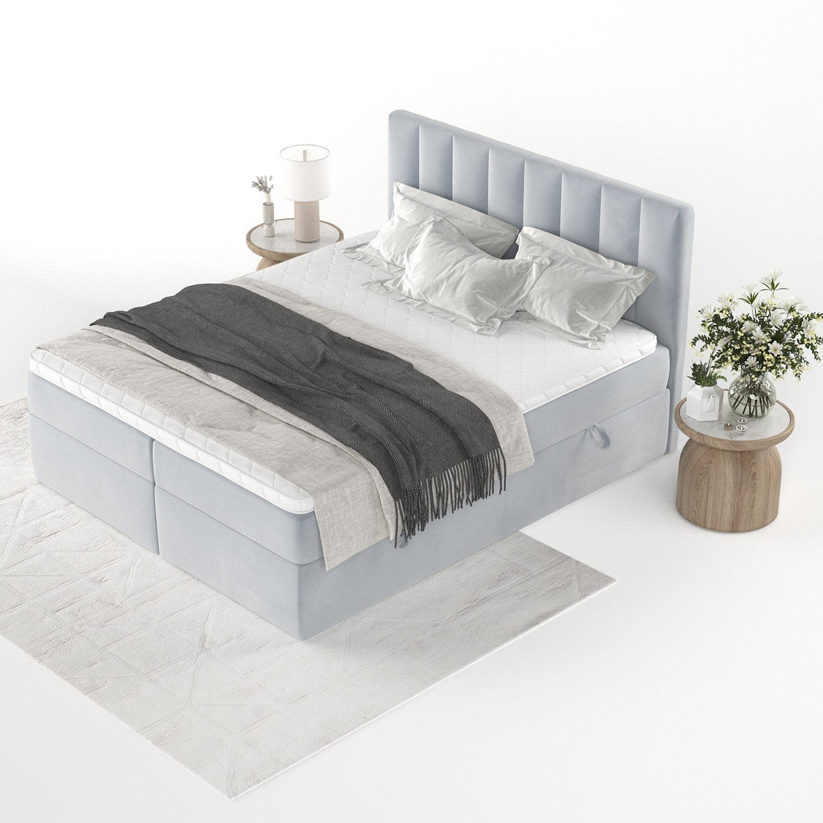 BOXBETT Bari 200/200 cm Hellgrau im Paros Stoff - Hellgrau, Holz/Holzwerkstoff (200/200cm) - AltaBeds