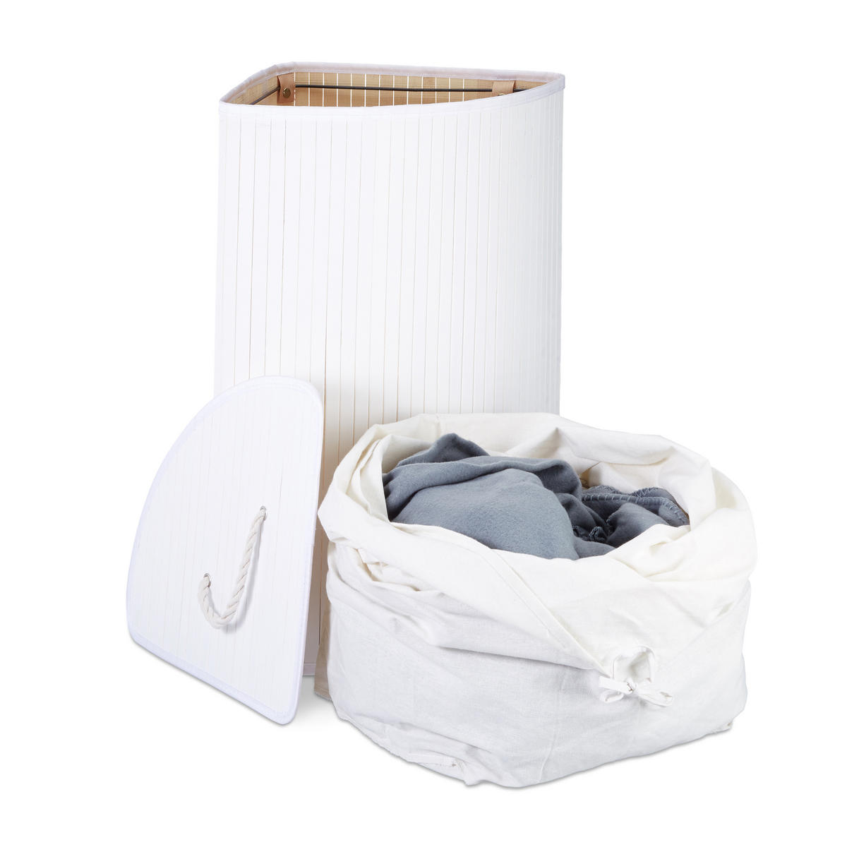 ECKWÄSCHEKORB - Weiß, Holz/Textil (49.5/65/37cm) - Relaxdays