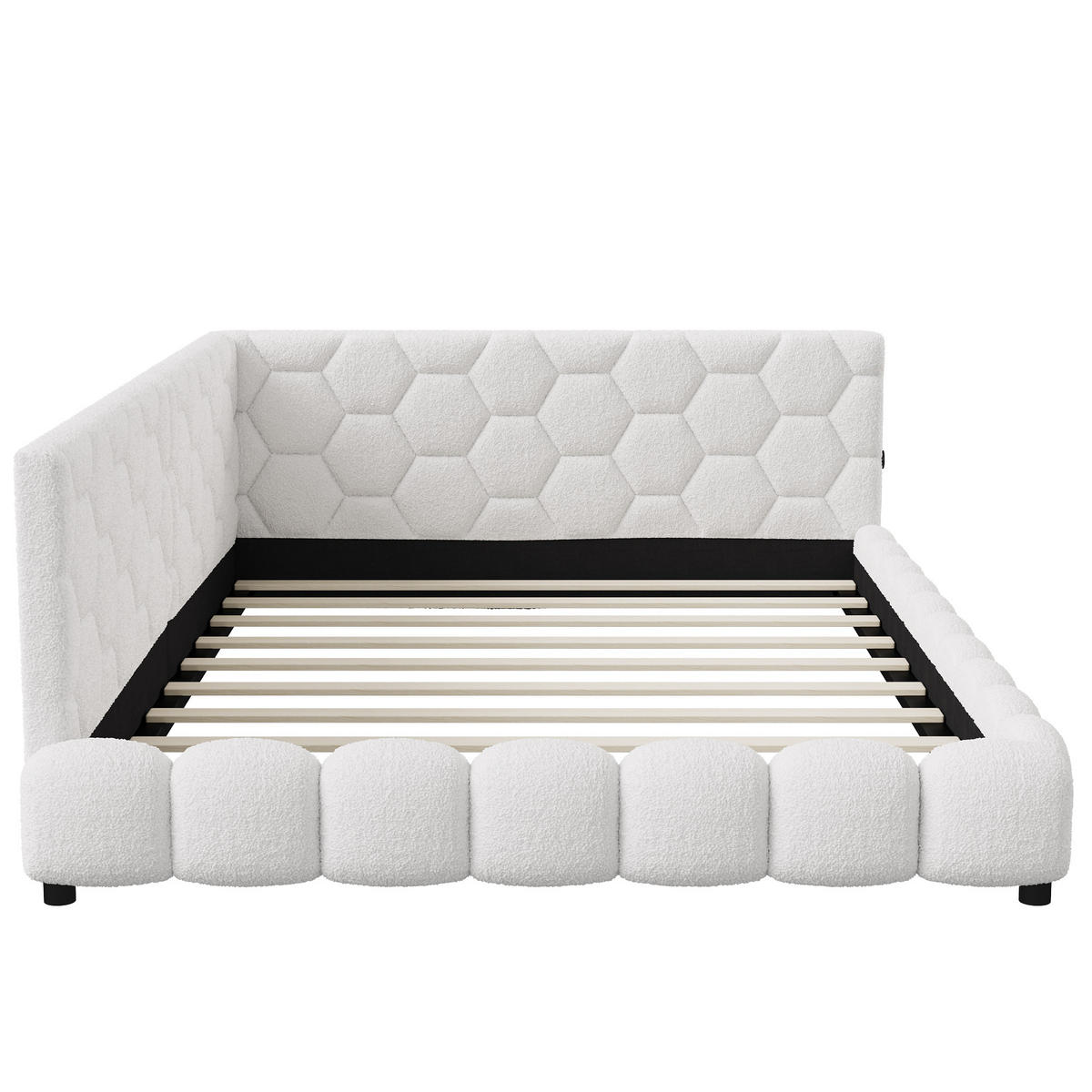 POLSTERBETT 140x200 mit USB und LED, Doppelbett 140x200 cm mit Lattenrost, Jugendbett, Samt, Weiß - Weiß, Holz/Textil (140/200cm) - GENKI LIVING