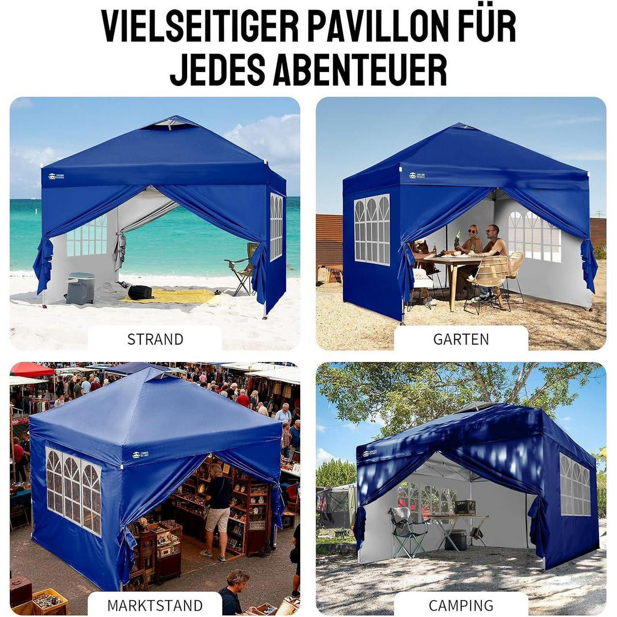 FALTPAVILLON 3 x 3 m wasserdicht mit 4 Seitenteilen Marineblau - Blau, Textil (300/280/300cm)