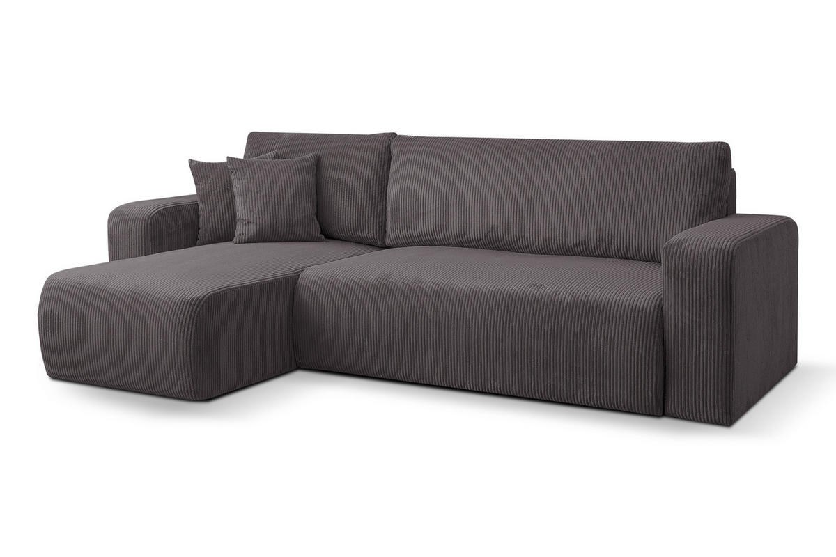 ECKSOFA LUNA mit Schlaffunktion und Bettkasten Cord-Stofff (Dunkelgrau) - Dunkelgrau, Textil (244/142cm) - VENASI MÖBEL