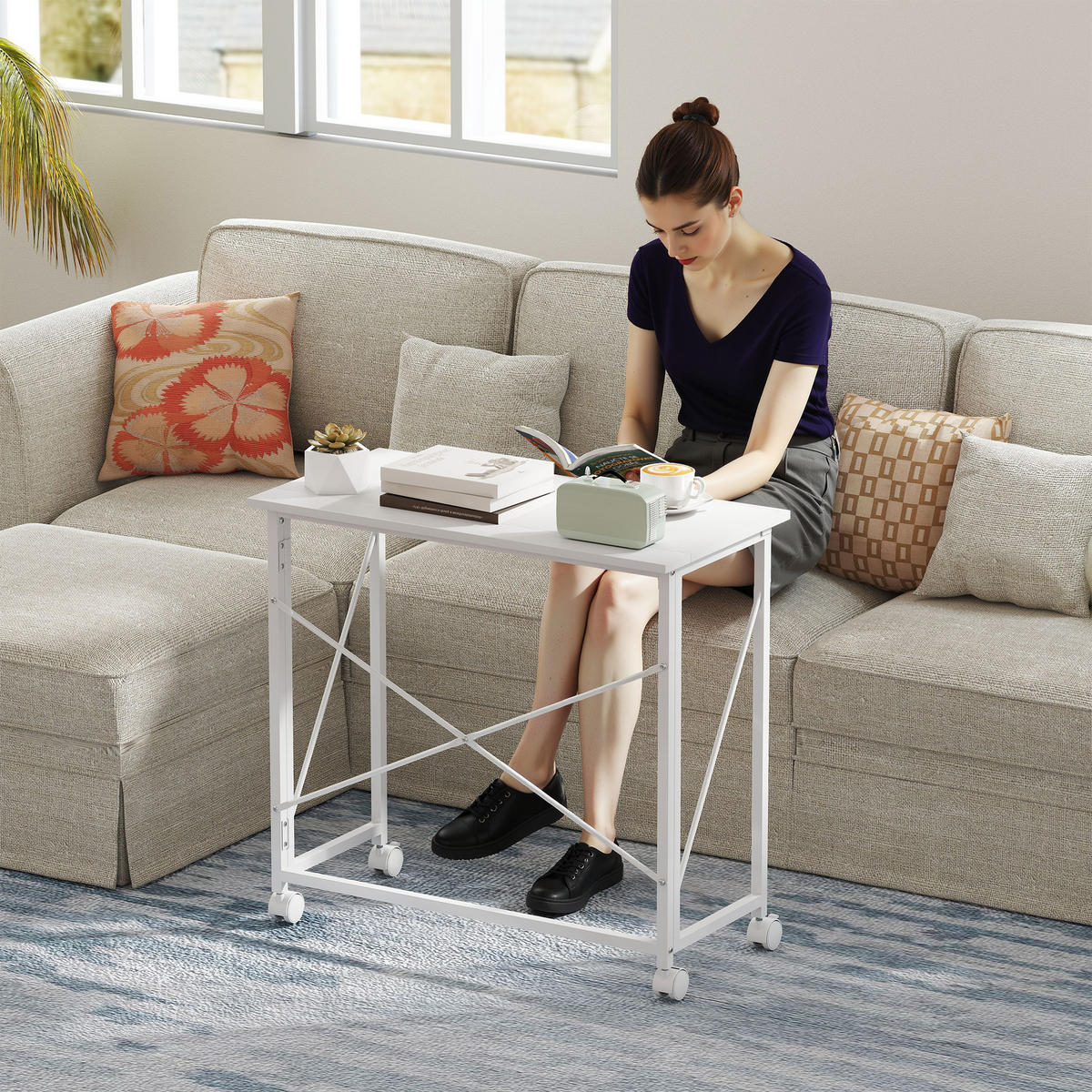 SCHREIBTISCH aus MDF Stahl Weiß - Weiß, Holzwerkstoff (80/40/75cm) - HOMCOM