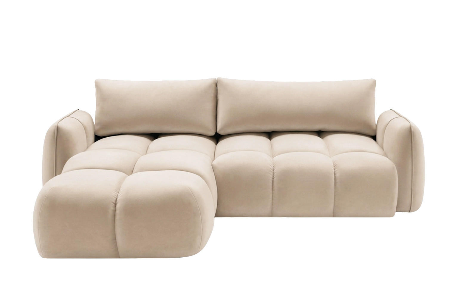 ECKSOFA L-Form Mit Schlaffunktion, Veloursstoff Bluvel, Creme, Links, BELVEDER L - Creme, Holz (250/168cm) - Kaiser Möbel