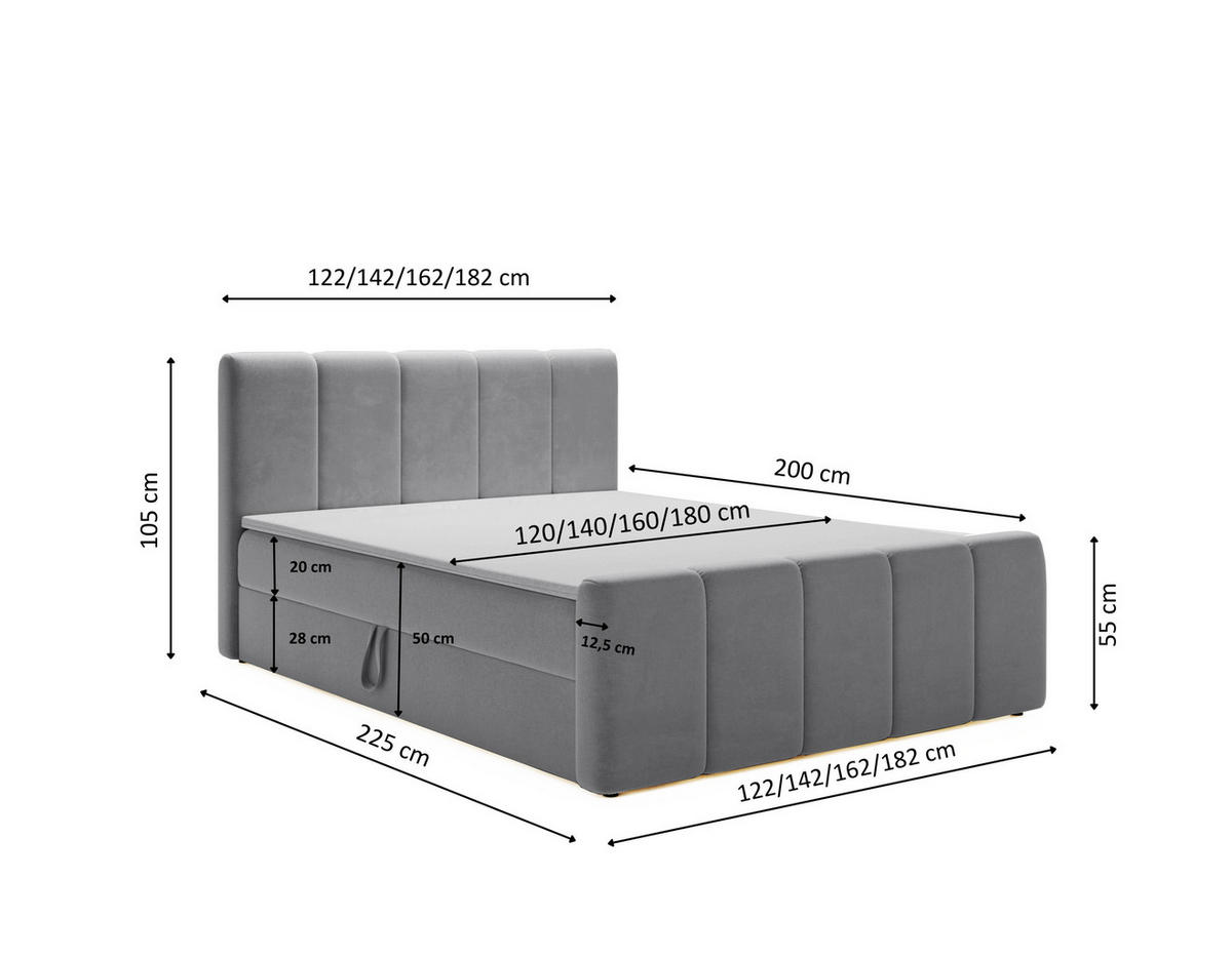 BOXBETT Berg Mit Matratze, Stoff Komodo Grau 120x200 cm - Grau, Holz (120/200cm) - Kaiser Möbel