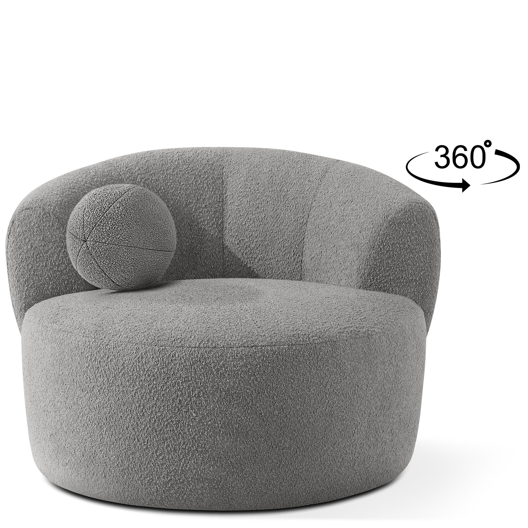 DREHSESSEL VIRA, Grau, Bouclé - Schwarz/Grau, Holz/Holzwerkstoff (105/76/100cm) - KONSIMO®