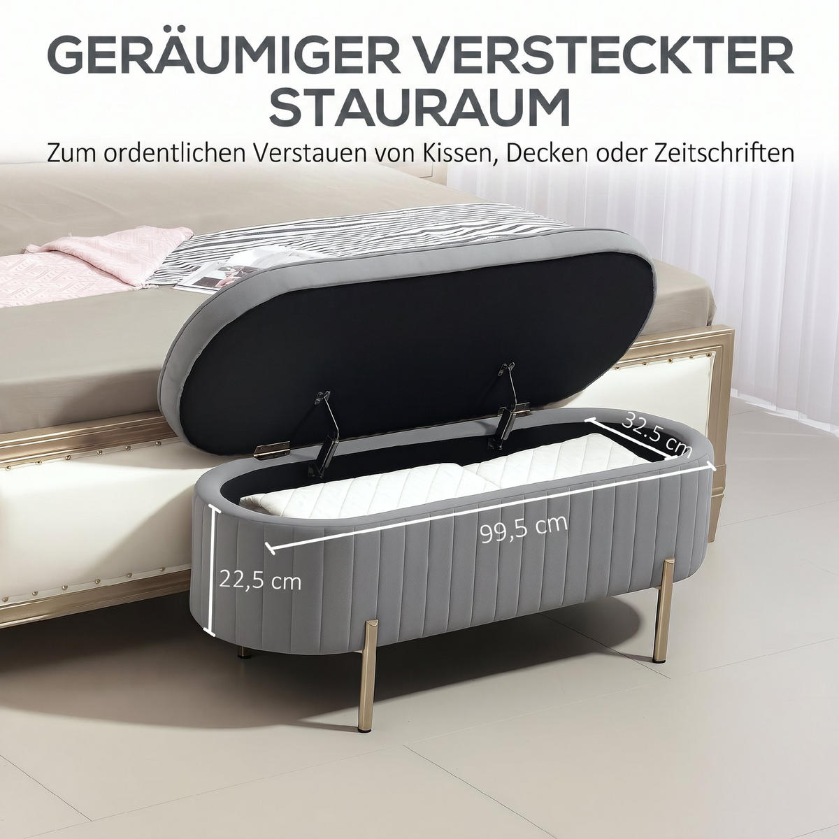 SITZBANK Polyester Metall Grau - Goldfarben/Grau, Textil/Metall (42/45.5/107cm) - HOMCOM