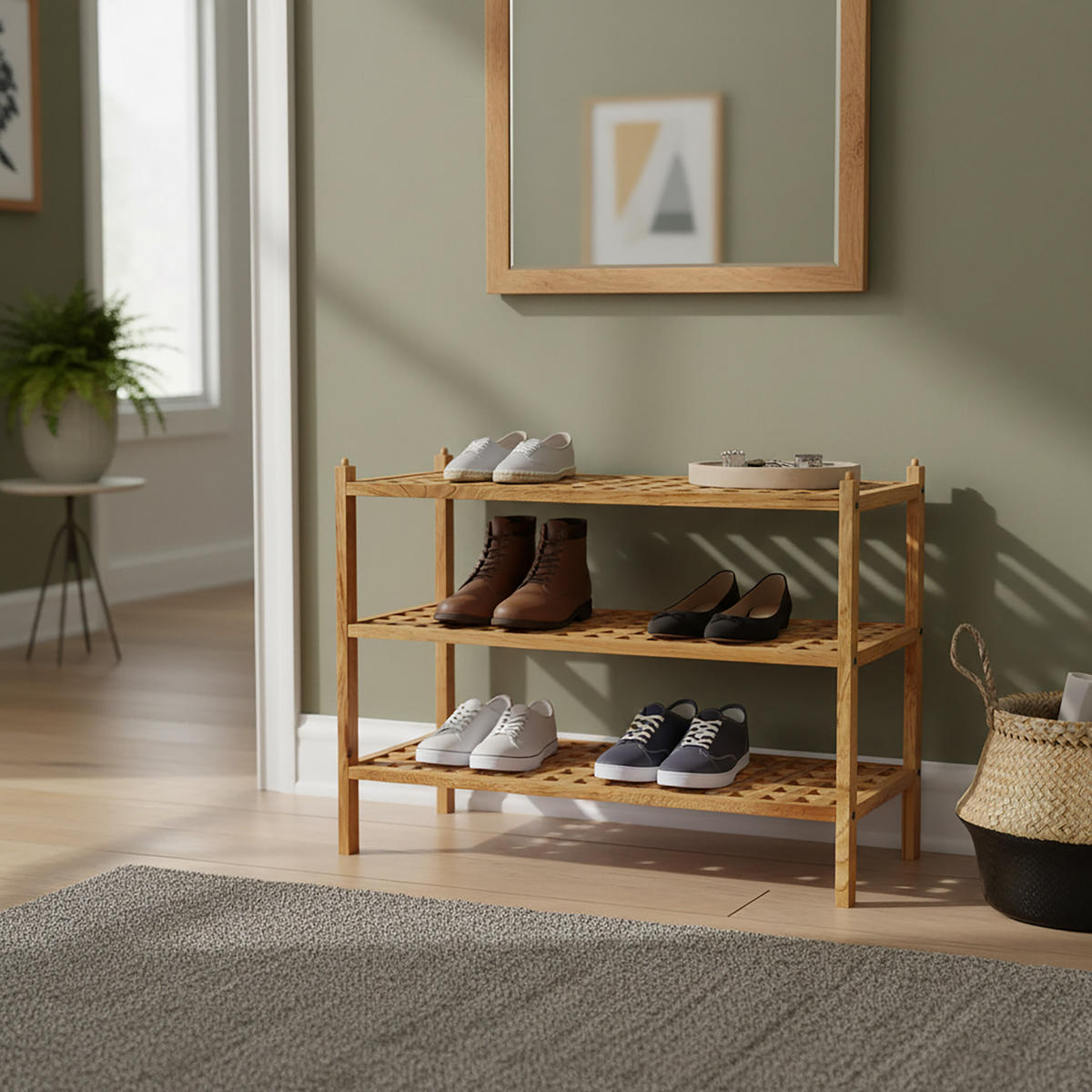 SCHUHREGAL - Hellbraun, Holz (69/46/26cm) - Relaxdays