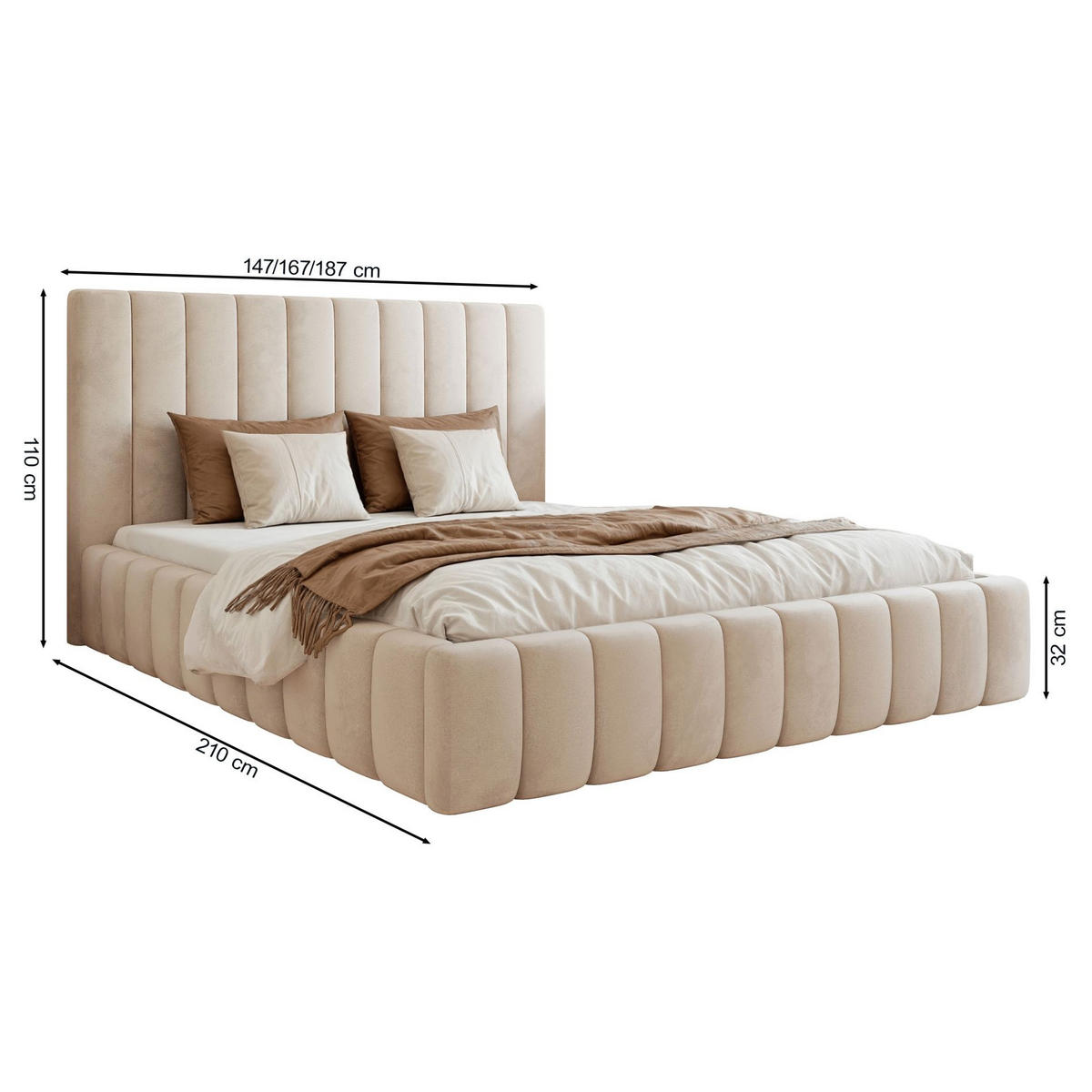 POLSTERBETT Fiarro Hellbeige, Velours, 180x200 cm - Ecru, Textil (180/200cm) - Selsey