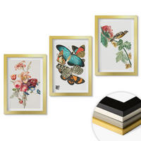 WANDBILDER 3er Set - 20x30 cm Goldrahmen - Blumen, Schmetterlinge, Vögel, Pastellfarben - Goldfarben, Kunststoff (20/30cm) - ArtPrintCave