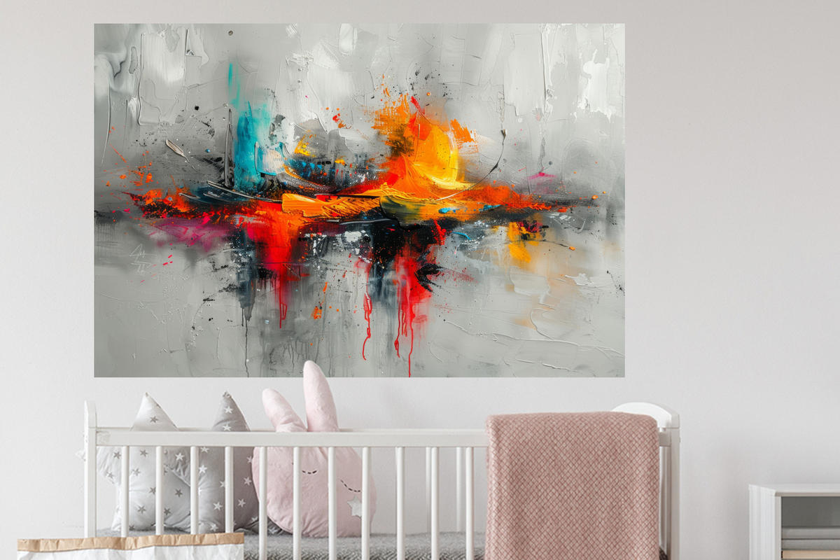 WANDTATTOO Moderne Kunst - Orange - Grau - Abstrakt 120x80 cm - Hellgrau, Kunststoff (120/80/0.1cm) - MuchoWow