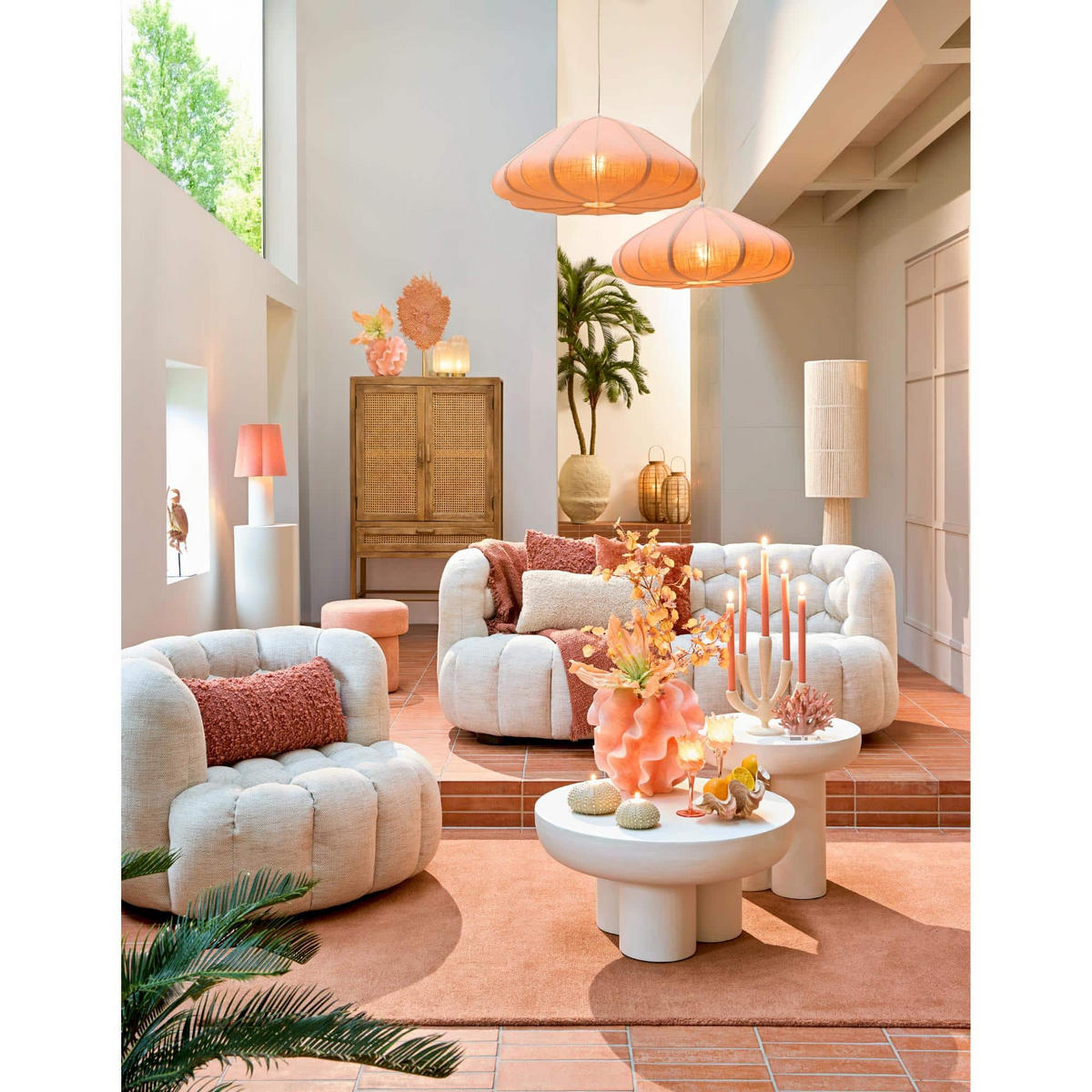 TISCHLAMPE Musaby Rosa 25/25/50 cm - Pink, Textil (25/25/50cm) - Light & Living