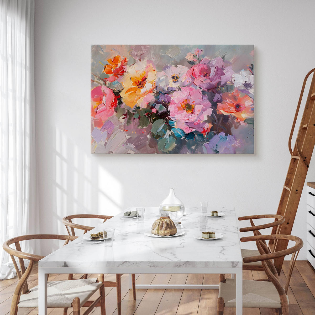 LEINWANDBILD für Wohnzimmer bunte Blumen Malarei 120cm x 80cm - Blau/Beige, Textil (120/80cm) - Muralo