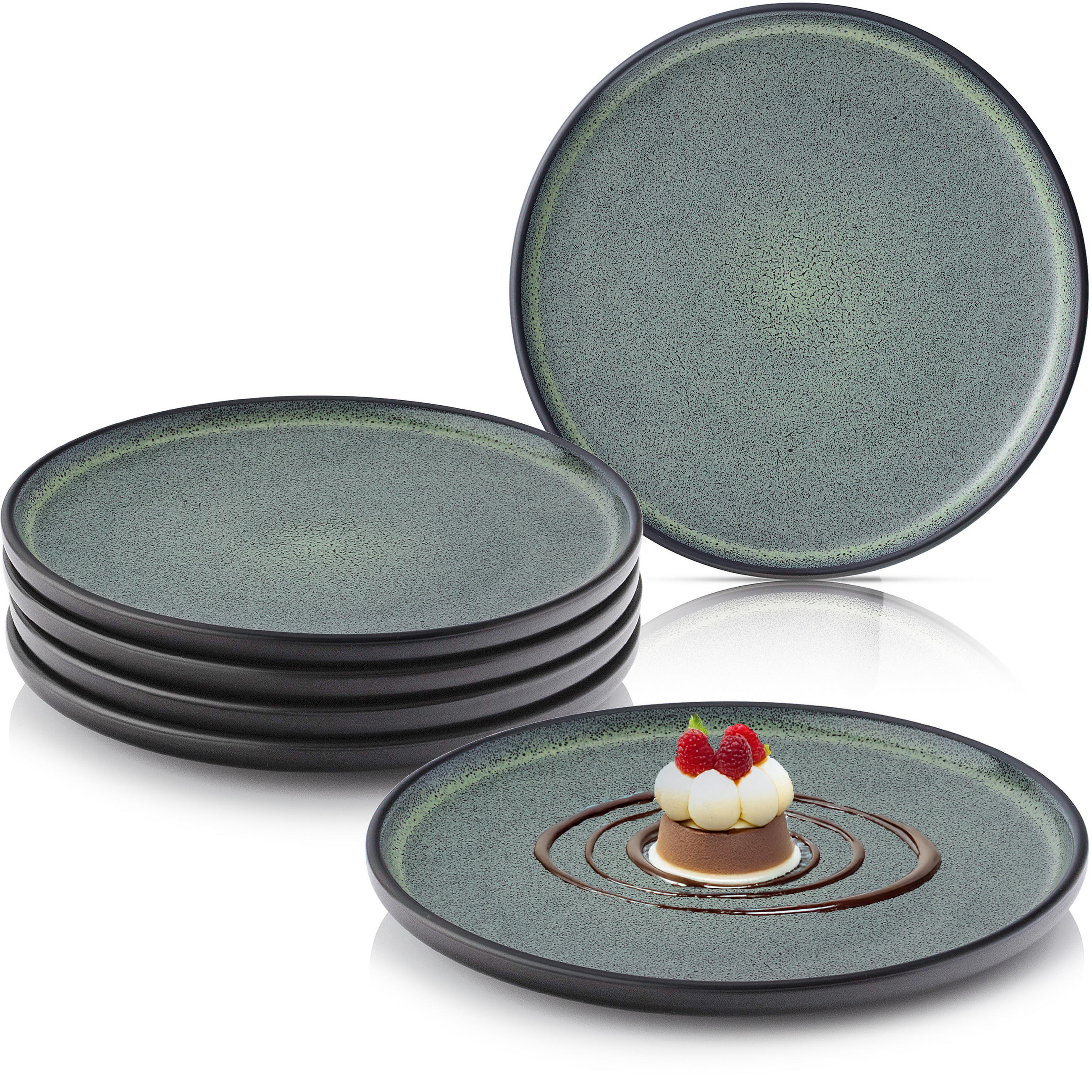 DESSERTTELLER SET MALMÖ - 6 teilig aus Steingut - Grün, Stein (20.3cm) - Sänger