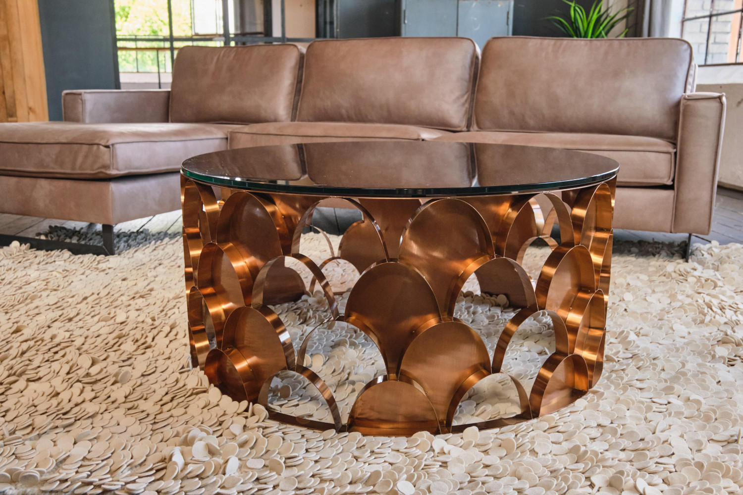 Thumbnail - Kawola Couchtisch, Rosa, Roségold, Glas, Rund, 100x45x100 cm, Wohnzimmer, Wohnzimmertische, Couchtische