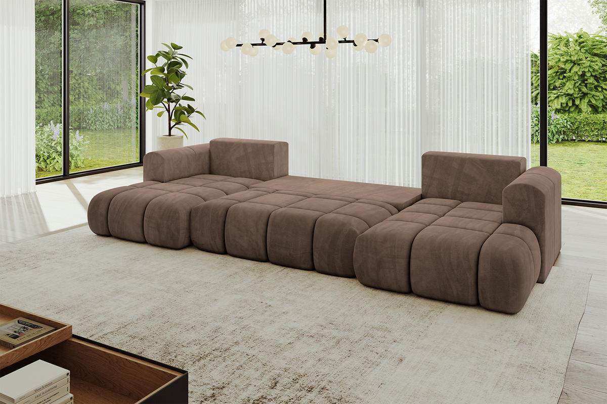 WOHNLANDSCHAFT Ottomane Links CLOUD-U 414x180x40 Braun Velours - Braun, Holzwerkstoff/Kunststoff (414/90/180cm) - ALTDECOR
