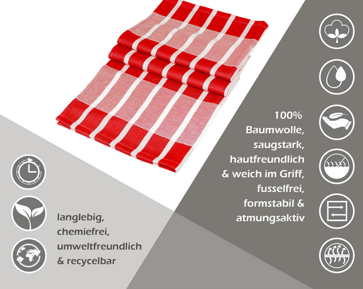 GESCHIRRTÜCHER 50x70 cm, 6er Set, Lüttich Rot - Weiß - Rot/Weiß, Textil (50/70cm) - Lashuma