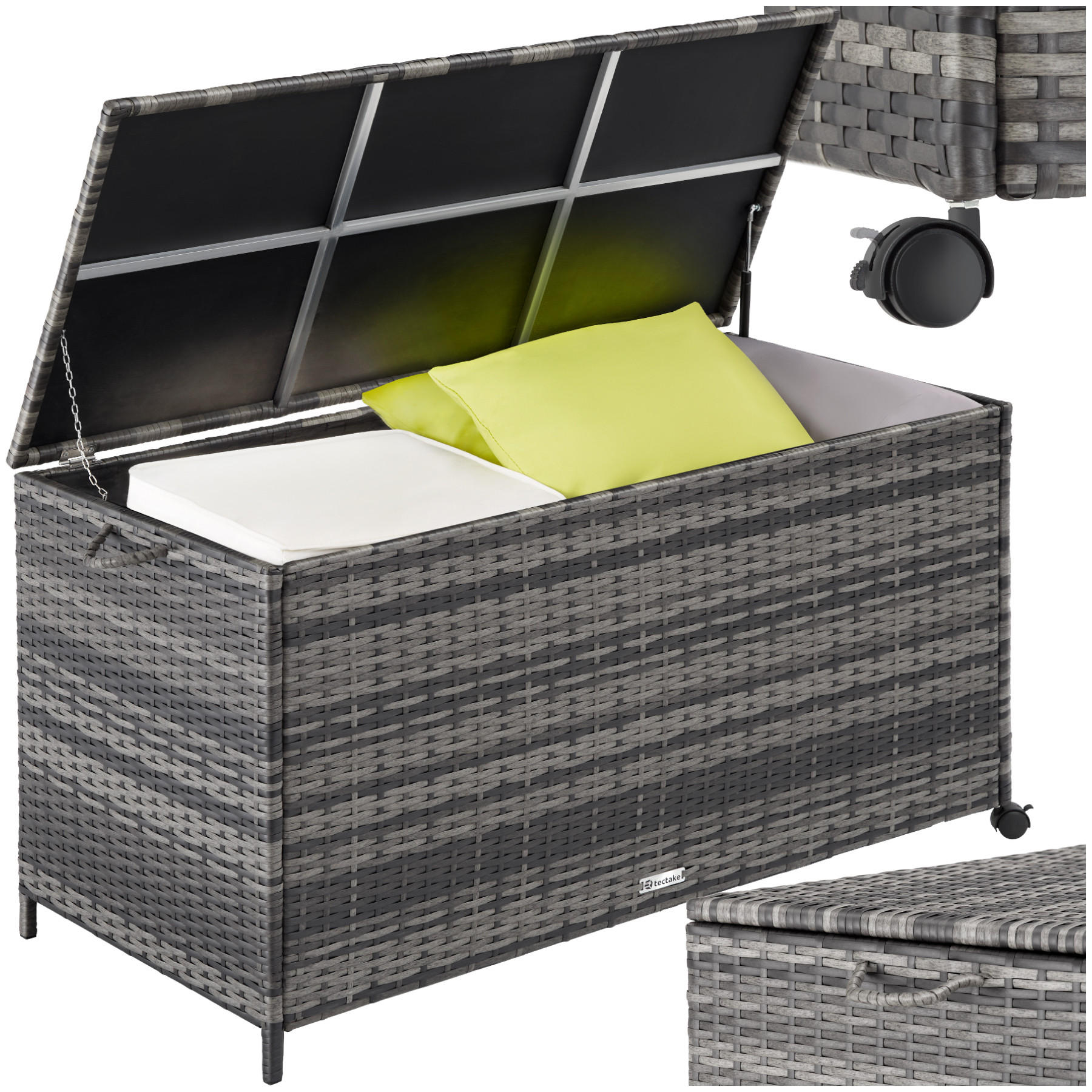 AUFLAGENBOX Kuusamo,117 x 54 x 64 cm,grau - Grau, Kunststoff (54.5/63/117cm) - tectake
