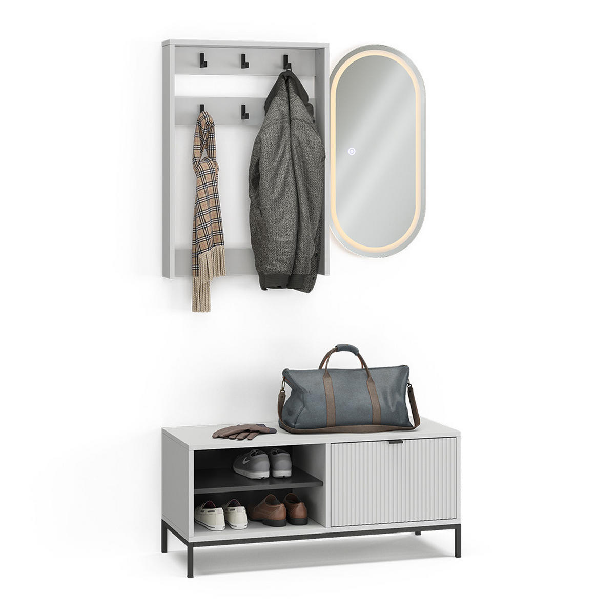 GARDEROBE Eliza Weiß 100 x 45 cm Set, 3 Teile - Weiß, Holzwerkstoff (100/45/40cm) - Vicco