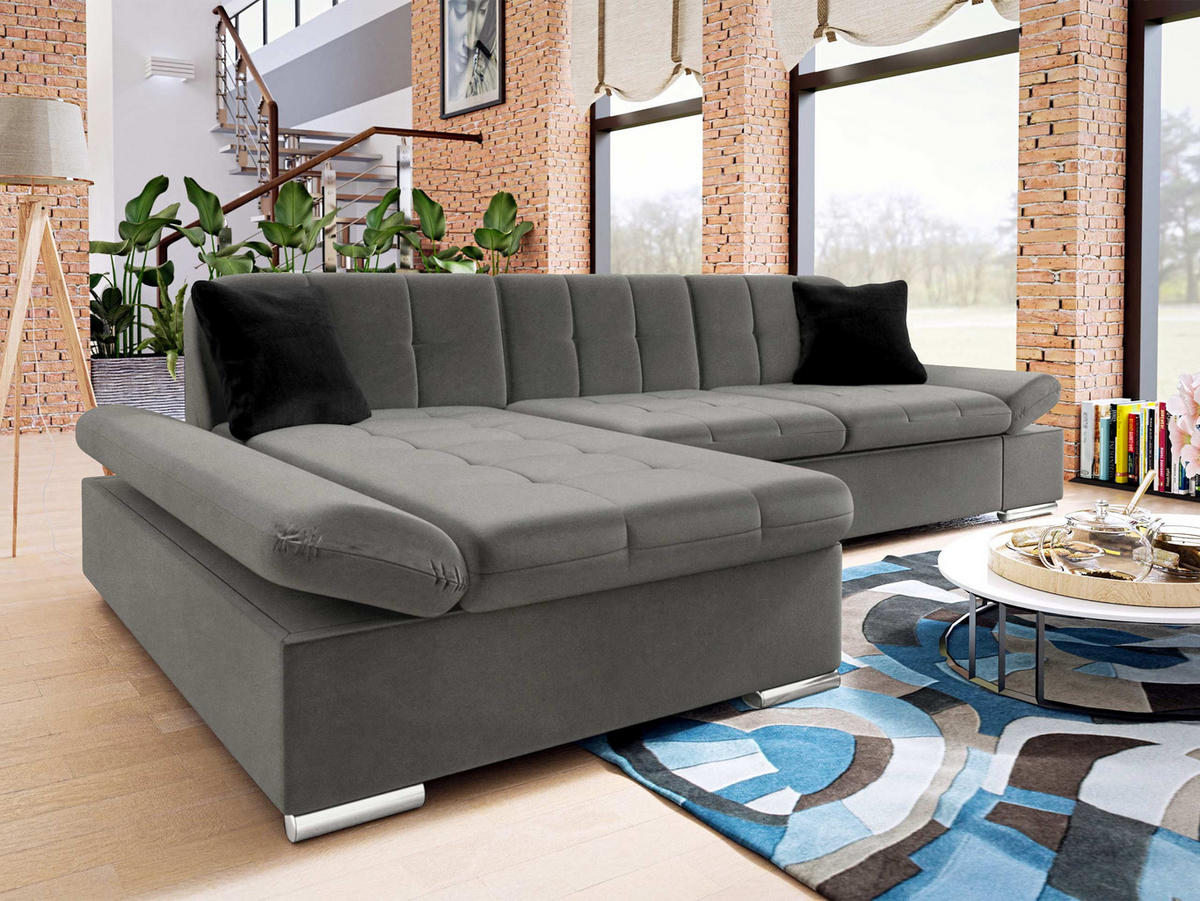 ECKSOFA Malwi, Seite: Links - Alufarben/Schwarz, Holz/Textil (278/161cm) - MIRJAN24