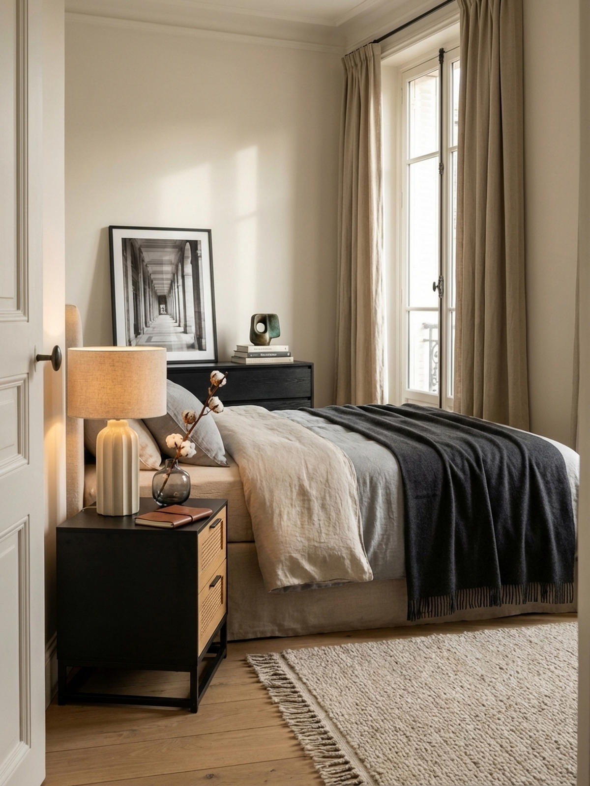 NACHTTISCH – Schwarz/Wiener Geflecht, 45x45x56 cm, Schubladen, zeitlos - Schwarz, Holzwerkstoff/Metall (45/55/45cm) - KADIMA DESIGN