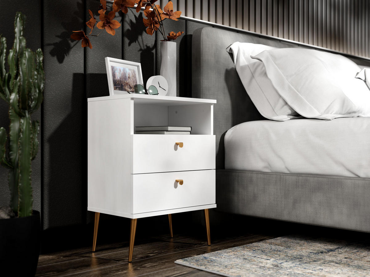 NACHTTISCH Weiß 50/69,5/33,9 - Weiß, Holzwerkstoff (50/70/34cm) - RAUMHIRSCH FURNITURE