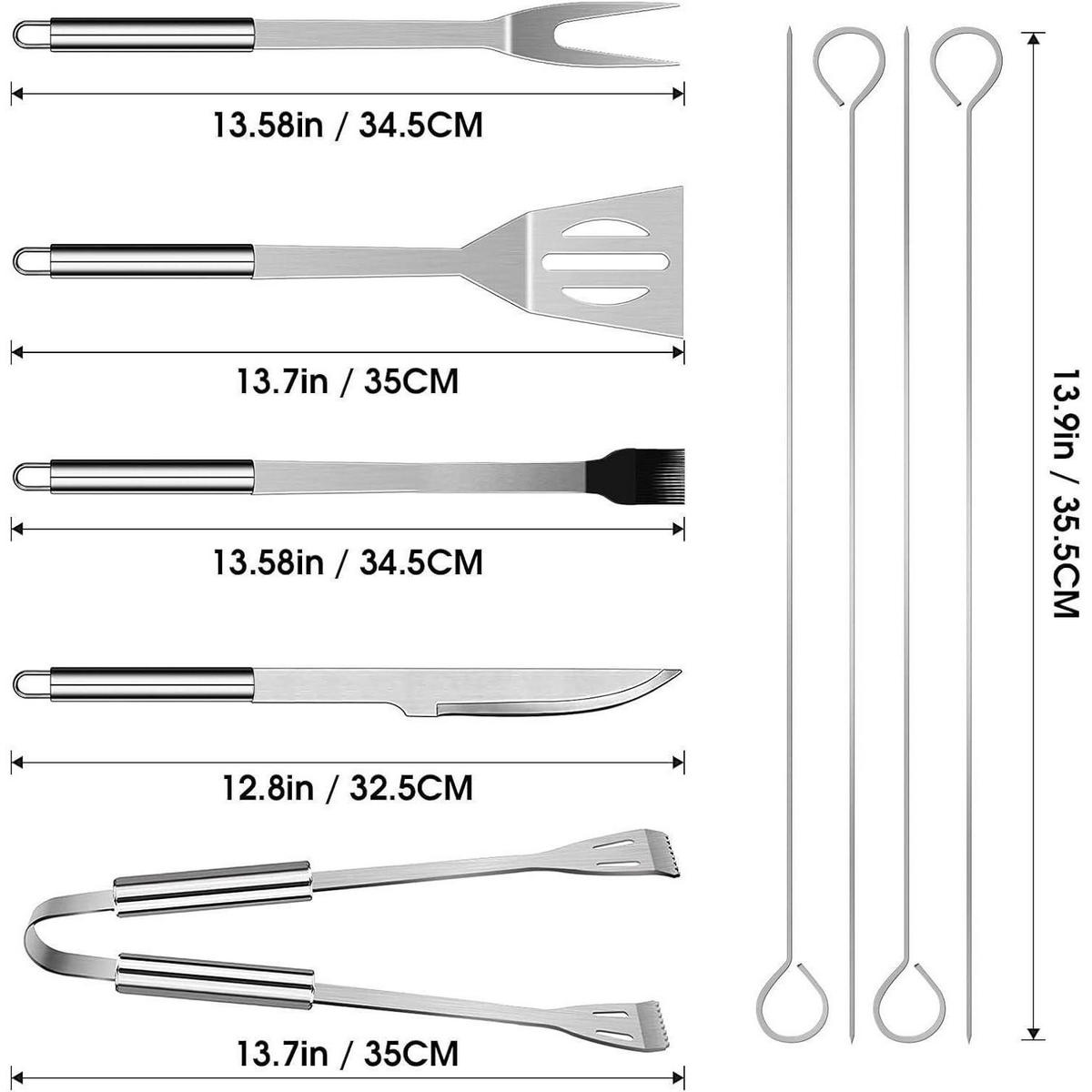 GRILLBESTECK 9-teiliges Set Edelstahl mit Tasche - Silberfarben, Metall (38.5cm)