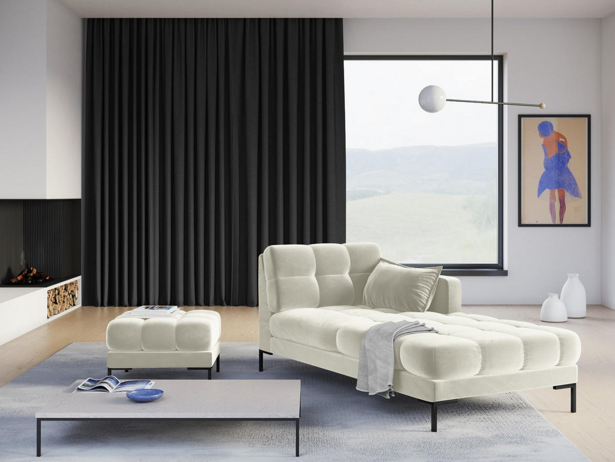 CHAISELONGUE rechts Mamaia aus Samt leichtes beige - Creme, Textil (102/75/185cm) - Micadoni