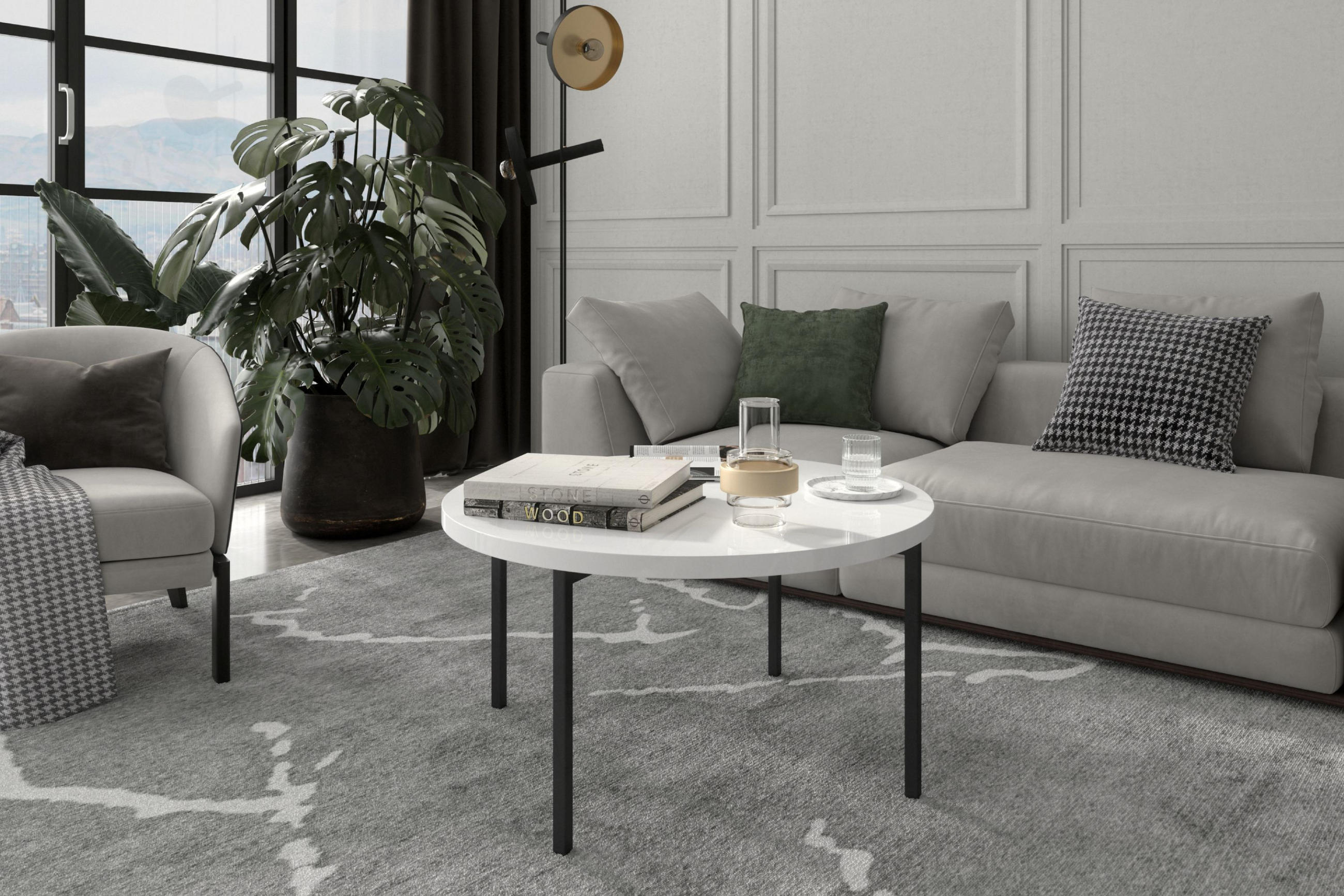 COUCHTISCH GERIS mit Metallfüßen, Spanplatte, weiß - Weiß Hochglanz/Schwarz, Holz/Metall (80/80/45cm) - KONSIMO®