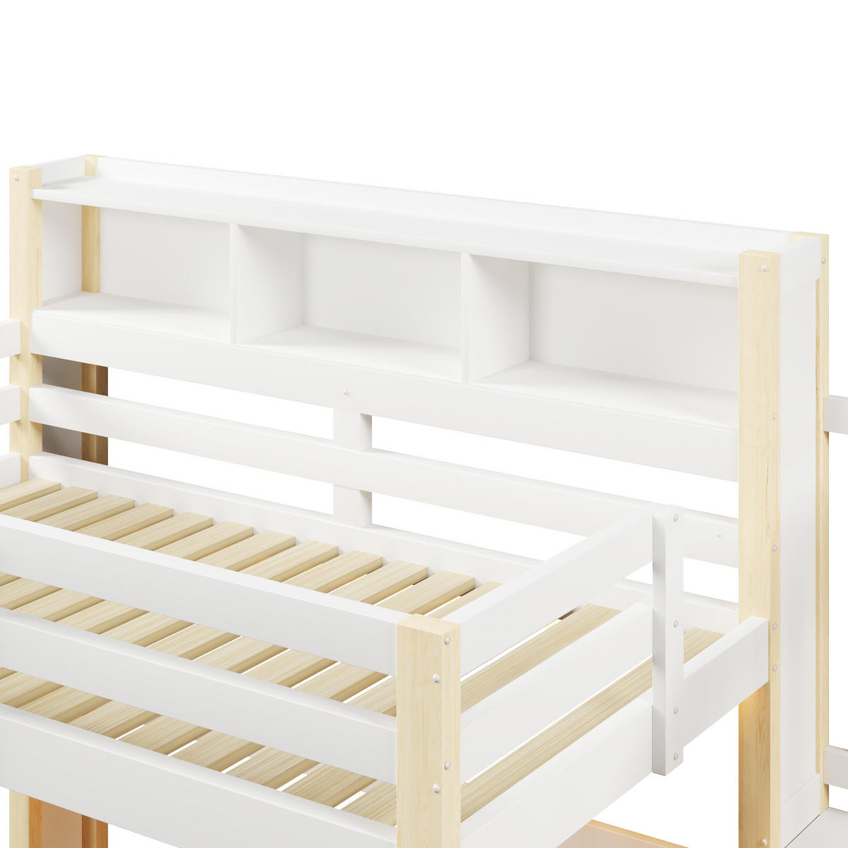 HOCHBETT 90/200 cm DE-33119 mit LED und Stauraumtreppe Weiß/Natur - Naturfarben, Holzwerkstoff (90/200cm) - ComfortXL