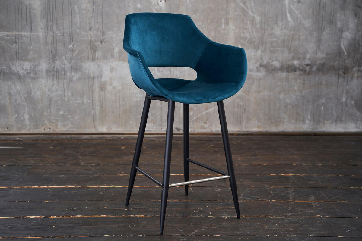 BARHOCKER ZAJA Blau Velvet - Blau, Textil (57/114/59cm) - KAWOLA