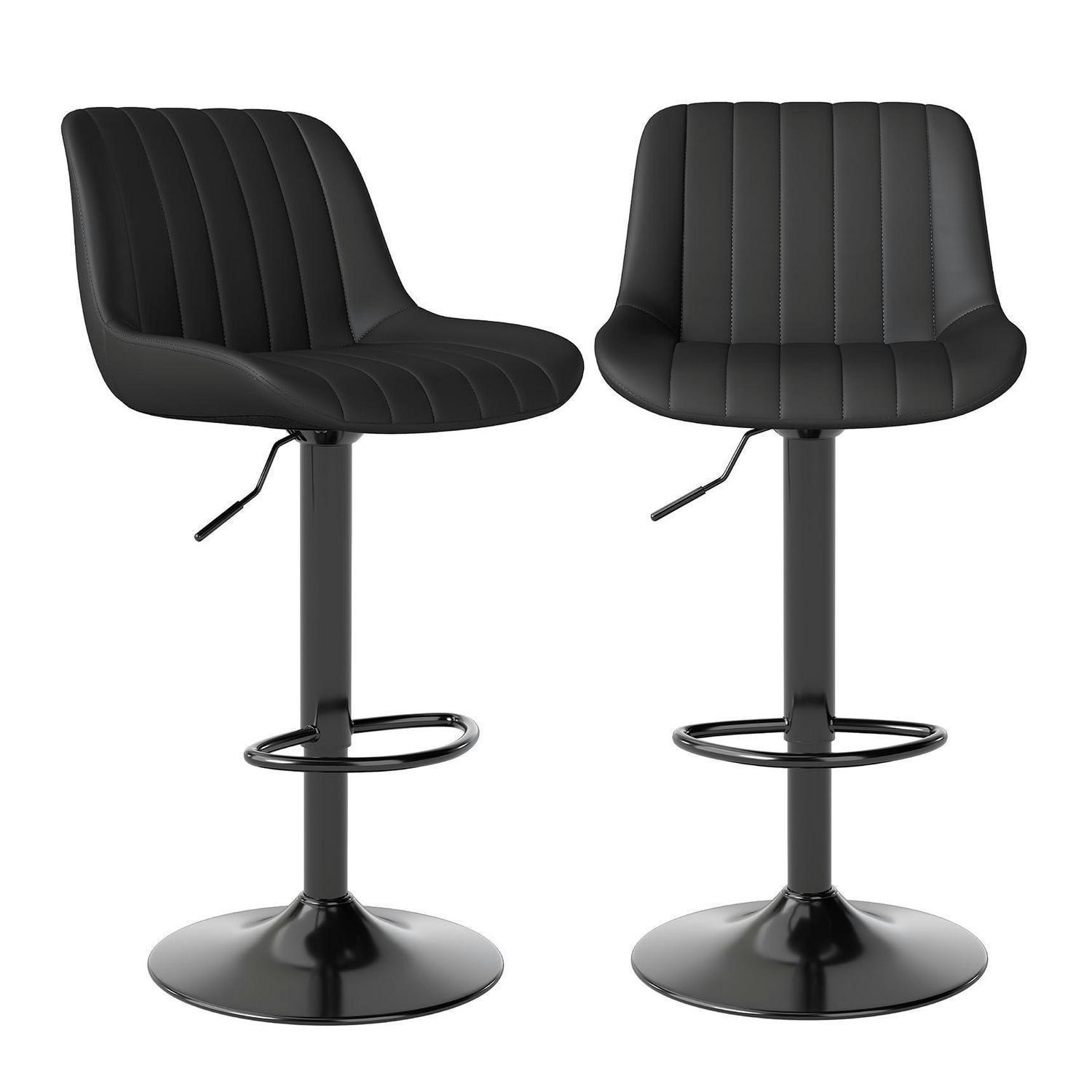 BARHOCKER 2er Set drehbar höhenverstellbar PU-Leder Schwarz - Schwarz, Kunststoff (46/109/37cm)