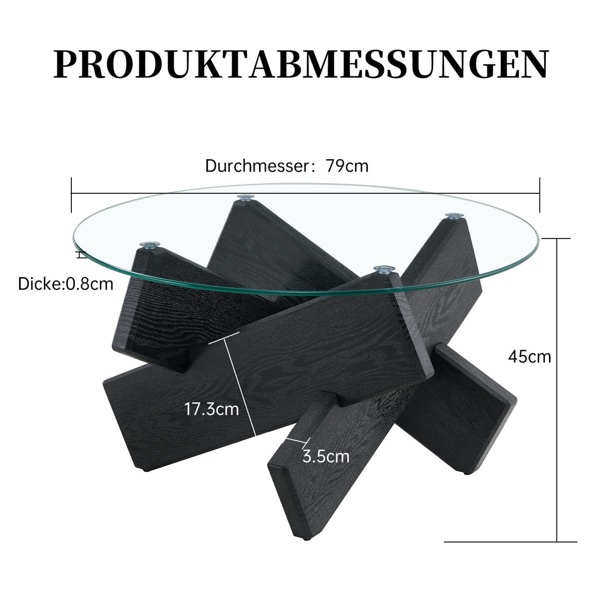 COUCHTISCH rund Ø 79 cm MDF Glas Schwarz Transparent - Transparent, Glas (79/79/45cm) - Meubliv