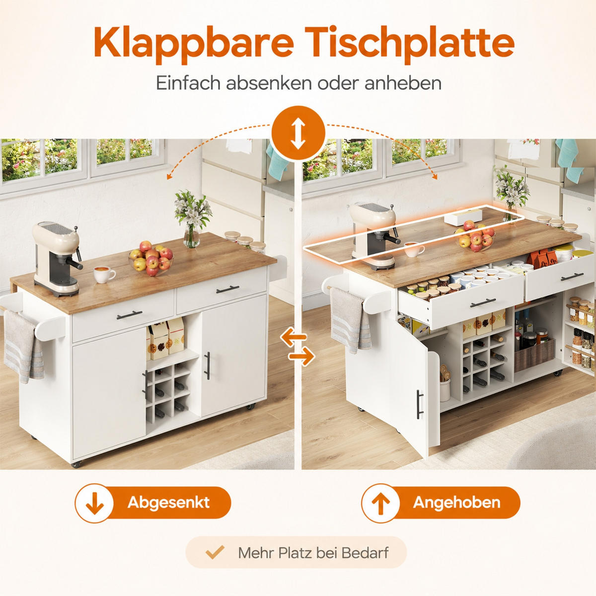KÜCHENINSEL Mit ARBEITSPLATTE, Weiß, Holzwerkstoff, Für Küche Und Esszimmer, 120/45/84 cm - Weiß, Holzwerkstoff (45/84/120cm) - Rolipo
