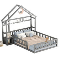 HAUSBETT 140/200 cm Grau aus Kiefernholz und MDF mit Geländer und Nachttisch - Grau, Holz (140/200cm) - OKMYHOME