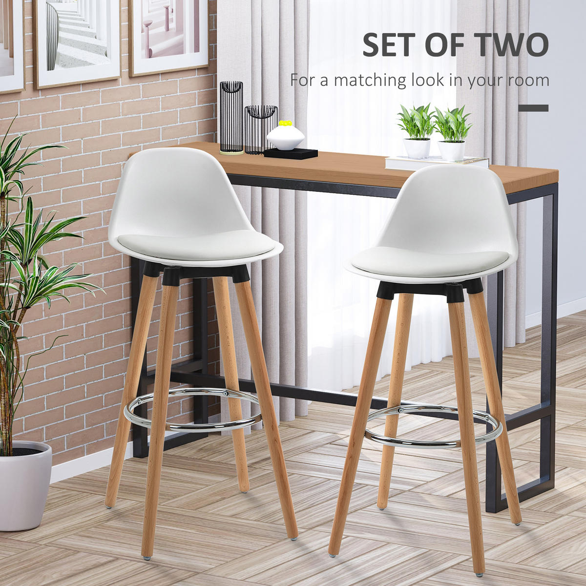 BARHOCKER, Kunstleder, Buchenholz, Weiß - Weiß, Kunststoff (43/91/43cm) - HOMCOM