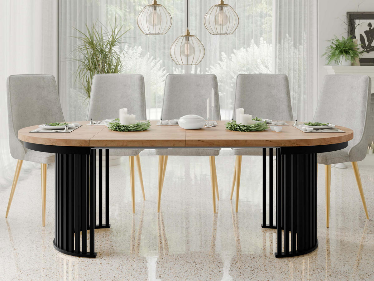 ESSTISCH ausziehbar Komo - Eichefarben/Schwarz, Holz/Holzwerkstoff (100/100/76cm) - MIRJAN24