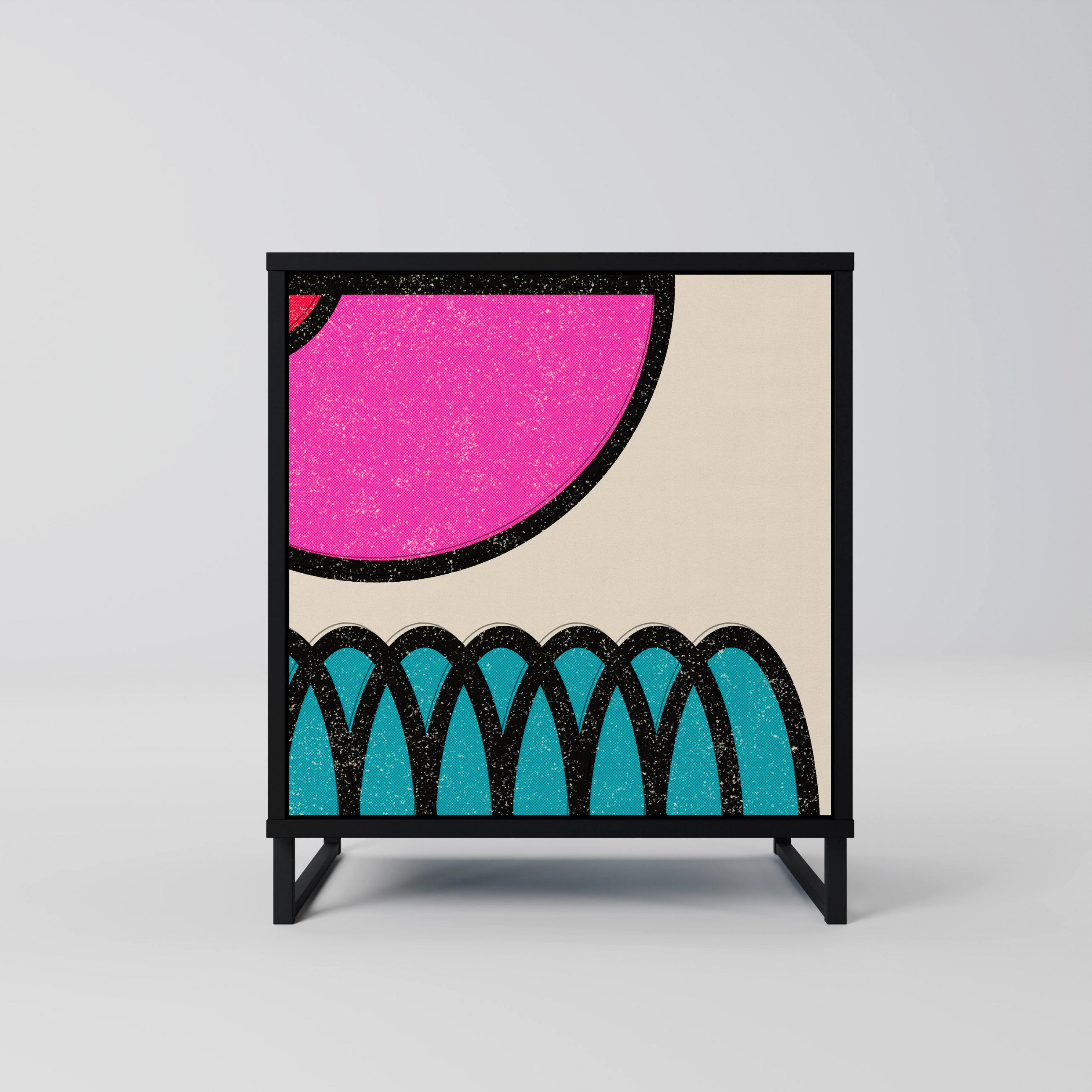 SIDEBOARD GEOMETRIC RHAPSODY, Schwarz, 57,5x42x67,5 cm, Schwarze Metall-Rahmenfüße - Multicolor/Schwarz, Holzwerkstoff/Metall (57.5/67.5/42cm) - SpaceRebels