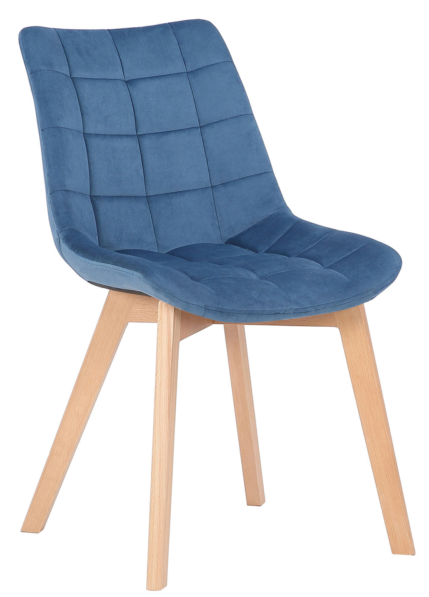 STUHL Samt Blau - Blau/Eukalyptusholzfarben, Holz/Textil (46/82/61cm) - CLP