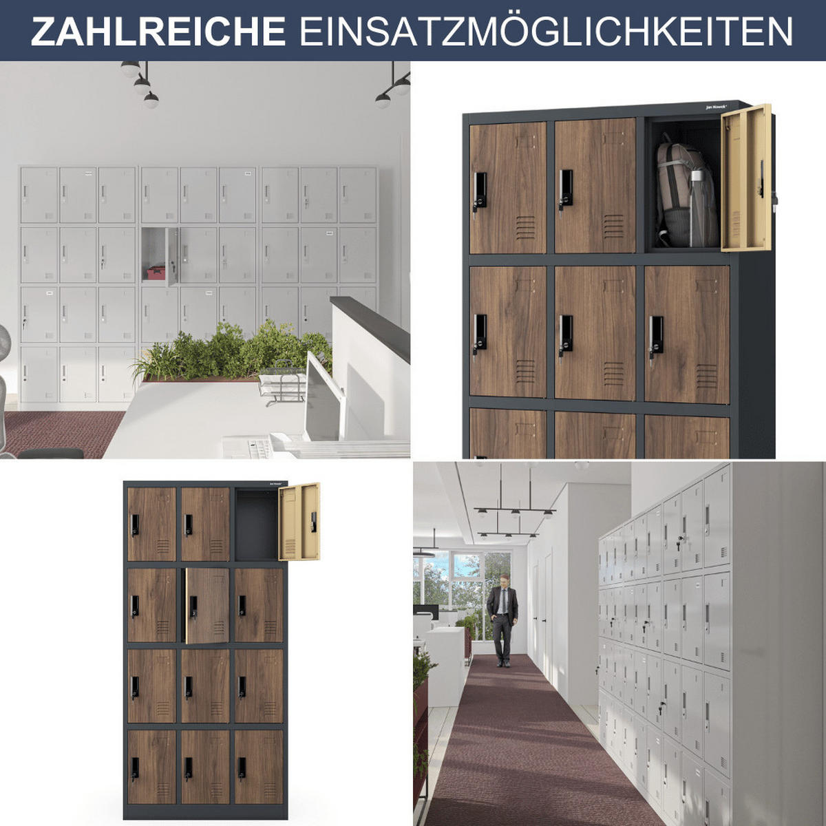 SCHLIESSFACHSCHRANK Spind BERN 12 Fächer185x90x40cm Anthrazit-Nussbaum - Anthrazit, Metall (90/185/40cm) - DELUKE