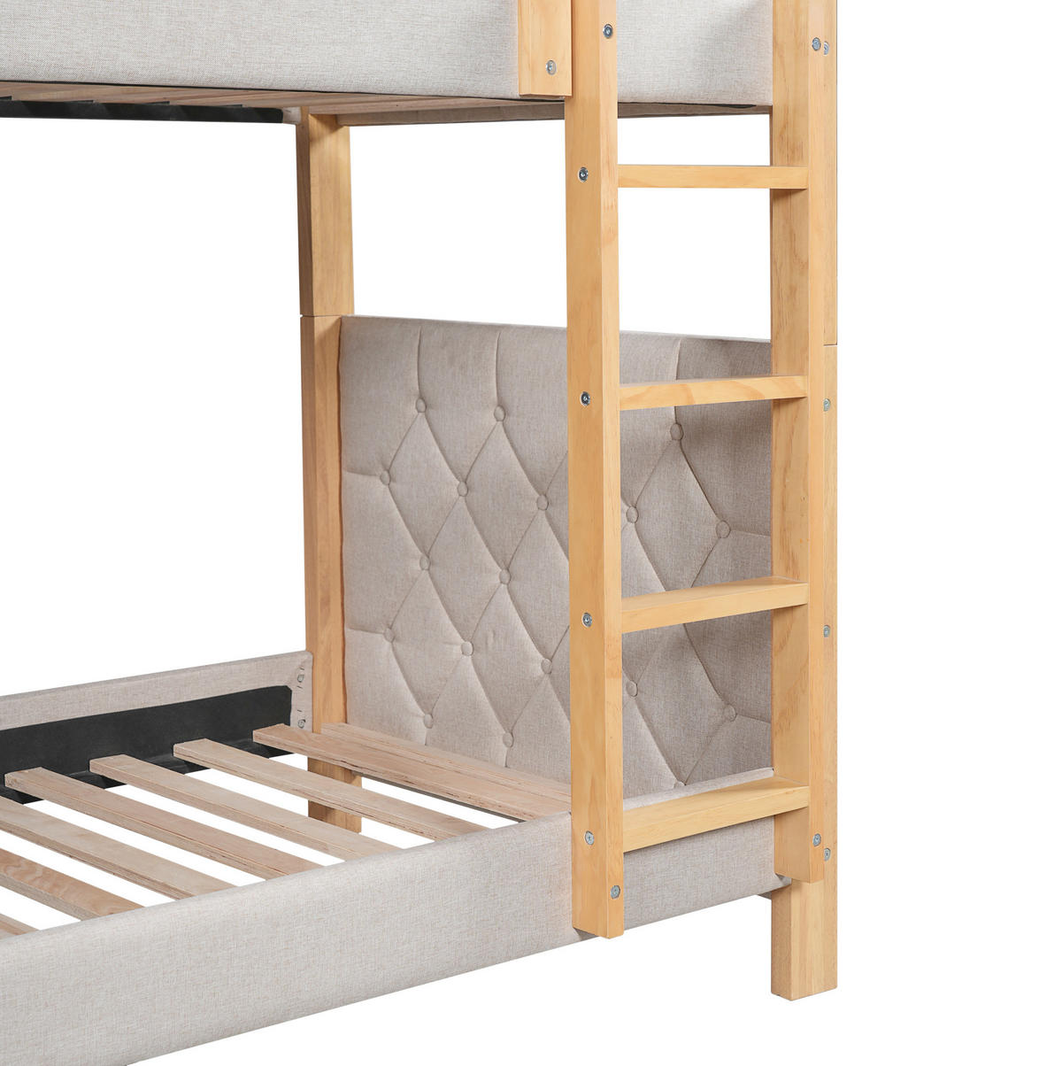 ETAGENBETT 90/200 cm in Grau/Natur mit Treppe und weichen Schutzkanten - Grau, Holz - BEAOK