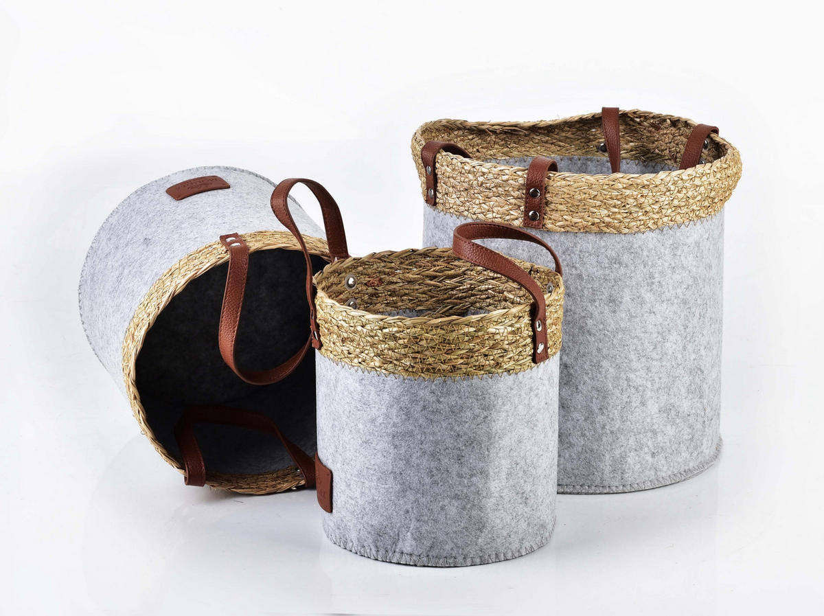 KORB Amparo 3er Set grau 28/28/28cm Stoff - Grau, Kunststoff (28/28/28cm) - Mondex