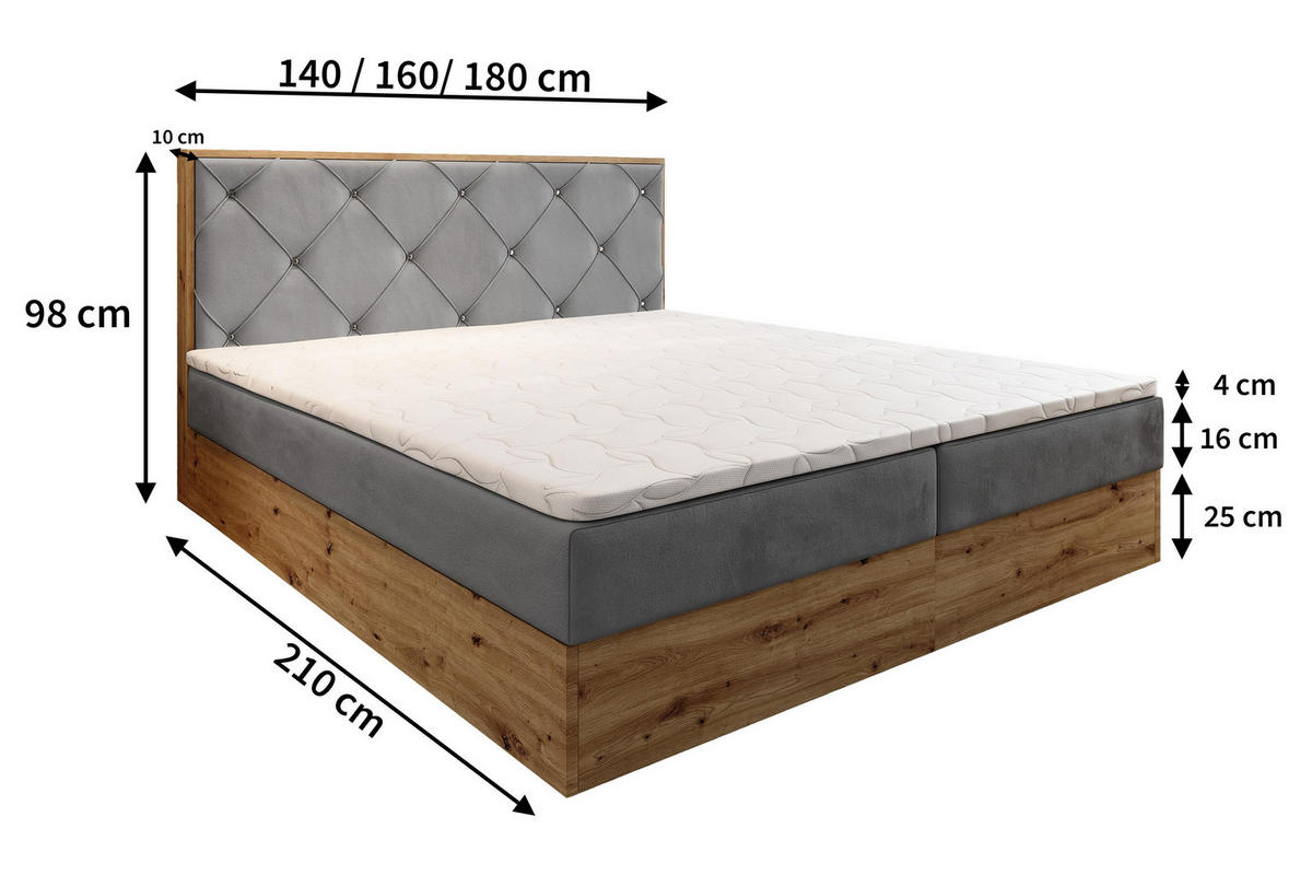 BOXBETT FOSCO 140x200 cm mit Matratze und Topper - Braun - Braun, Holz (140/200cm) - MASSENO
